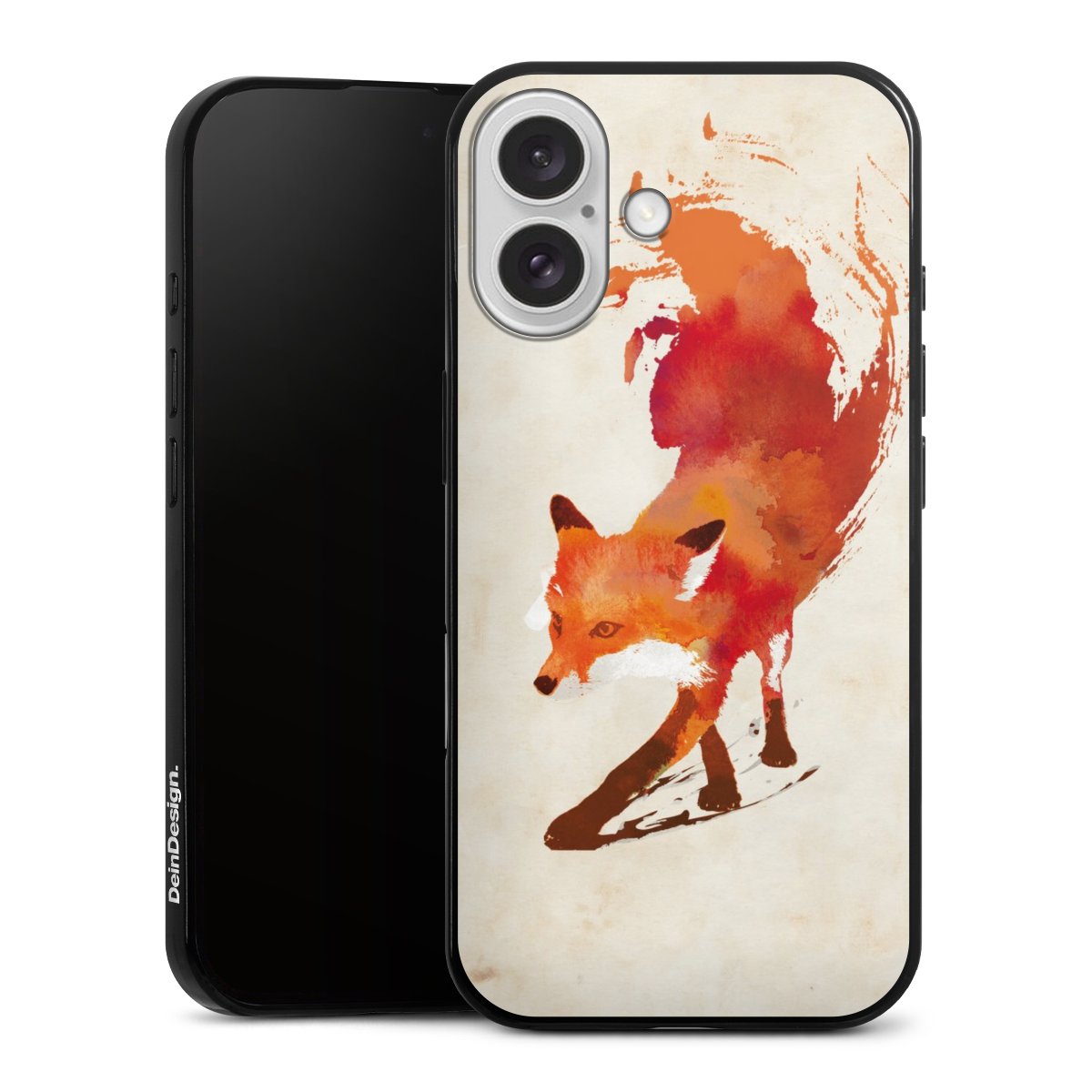 iPhone 16 Handy Slim Case extra dünn Silikon Handyhülle schwarz Hülle Fox Graphic Silikon Slim Case