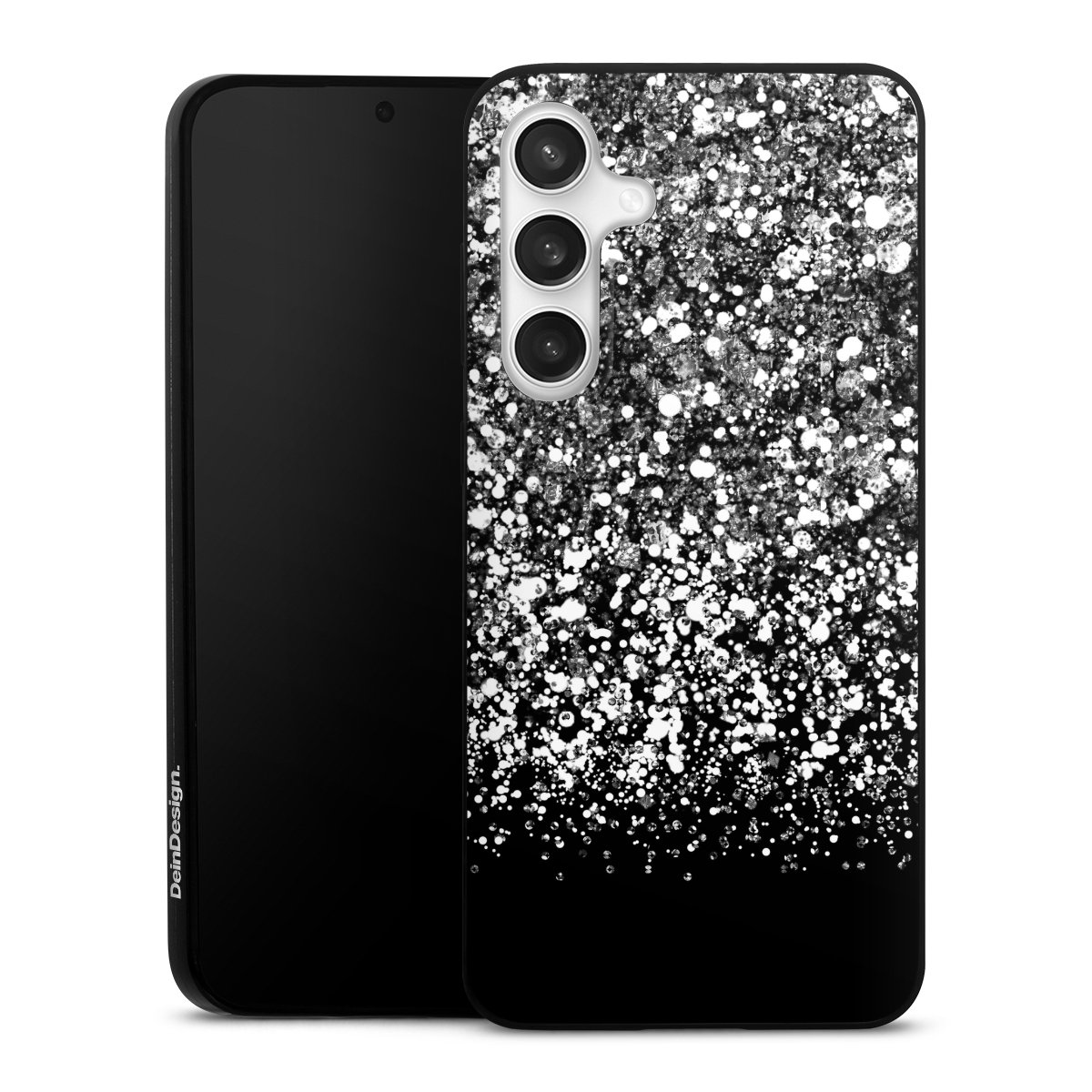 Galaxy S24 FE 5G Handy Slim Case extra dünn Silikon Handyhülle schwarz Hülle Glitzer Snowflake Muster Silikon Slim Case