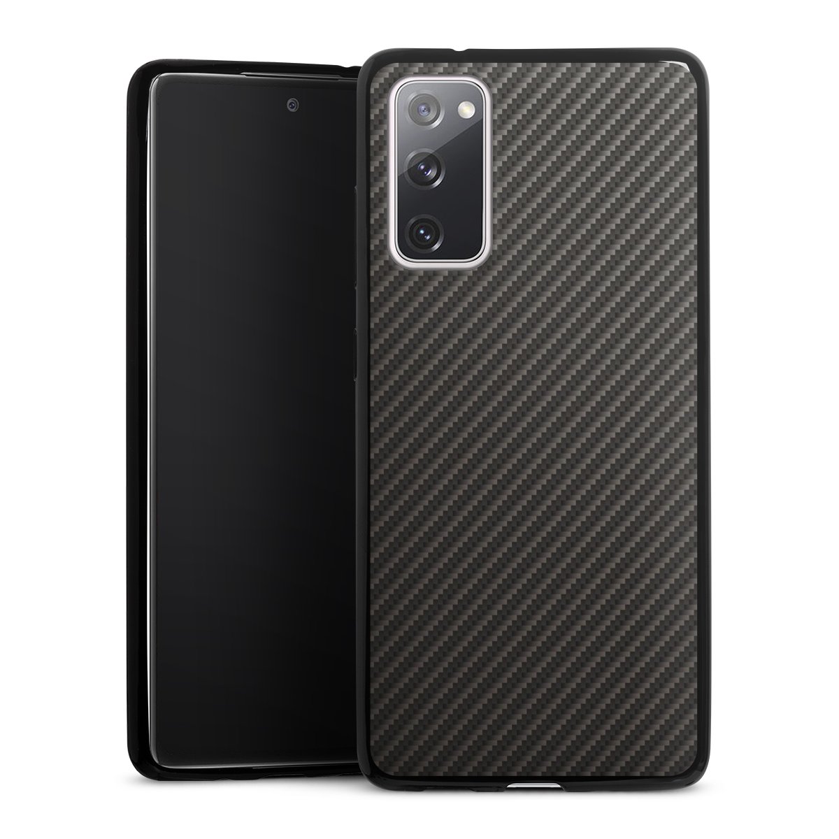 Galaxy S20 FE Handy Slim Case extra dünn Silikon Handyhülle schwarz Hülle Carbon Muster Metallic Look Silikon Slim Case