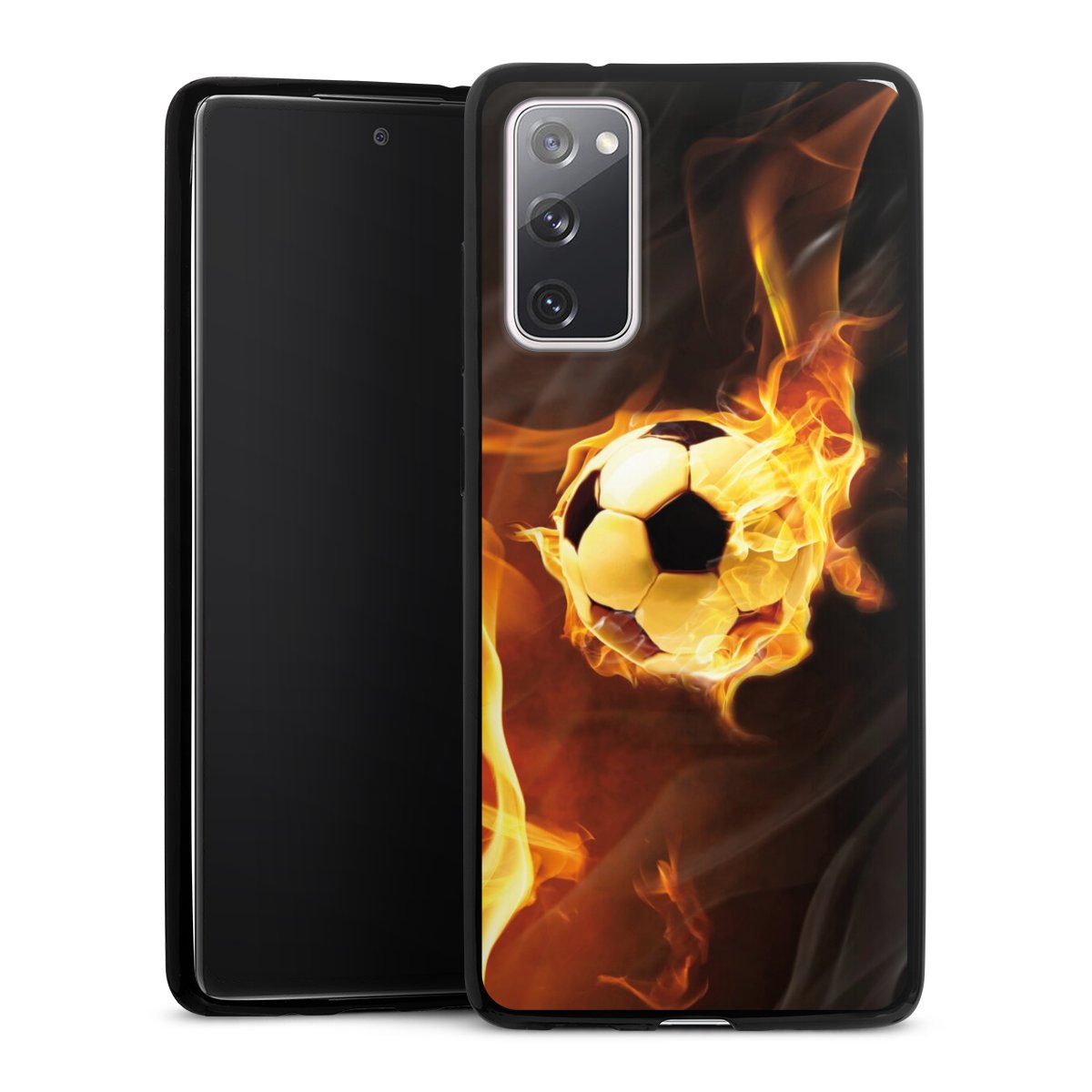 Galaxy S20 FE Handy Slim Case extra dünn Silikon Handyhülle schwarz Hülle Fire Soccer Ball Silikon Slim Case