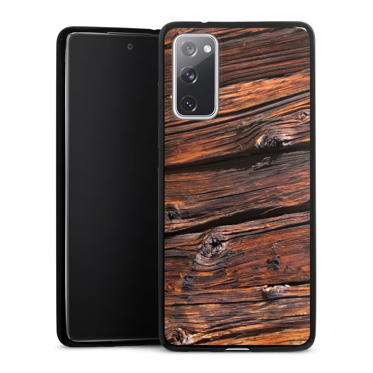 Galaxy S20 FE Handy Slim Case extra dünn Silikon Handyhülle schwarz Hülle Wooden Look Beams Wood Silikon Slim Case