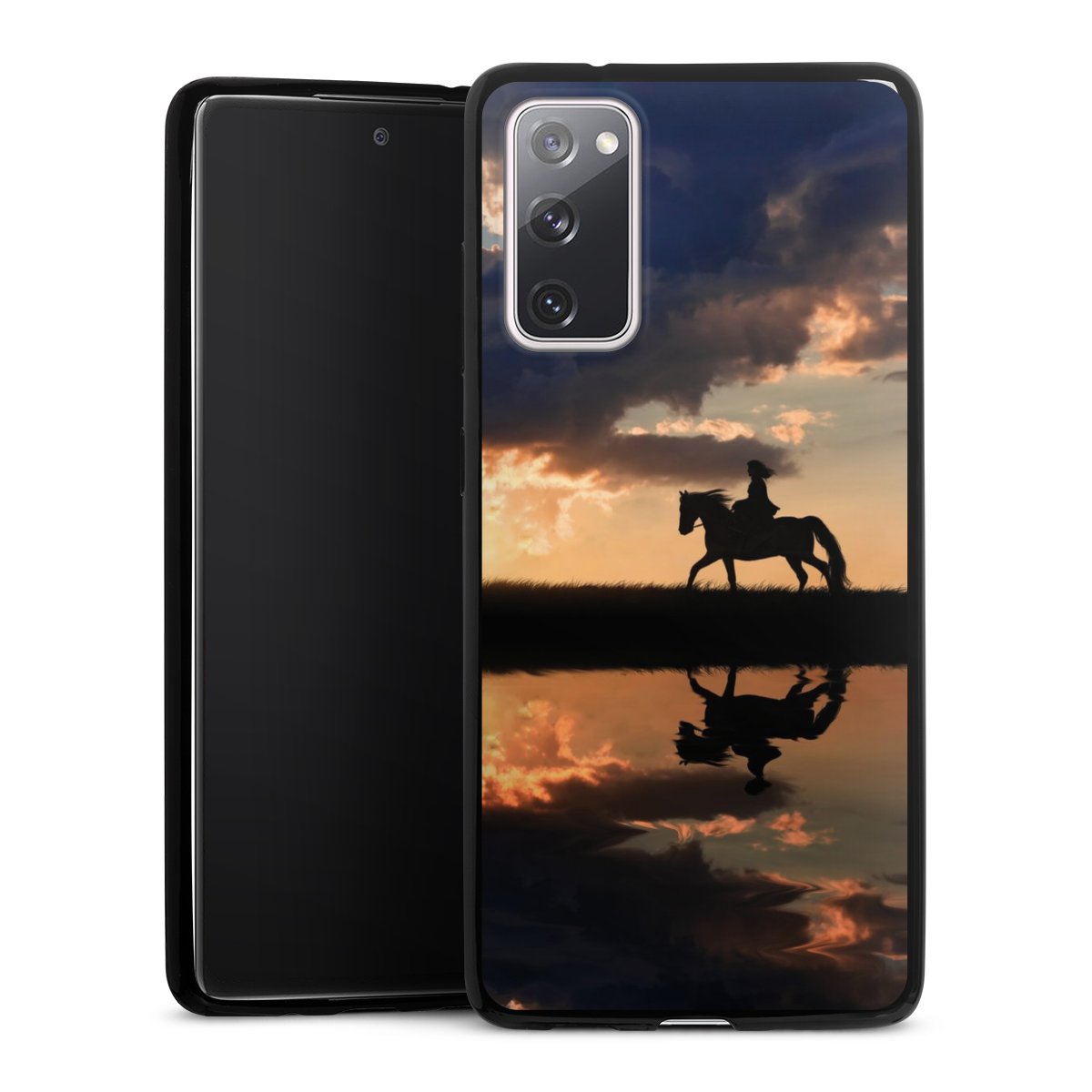 Galaxy S20 FE Handy Slim Case extra dünn Silikon Handyhülle schwarz Hülle Horseback Riding Horse Sunset Silikon Slim Case