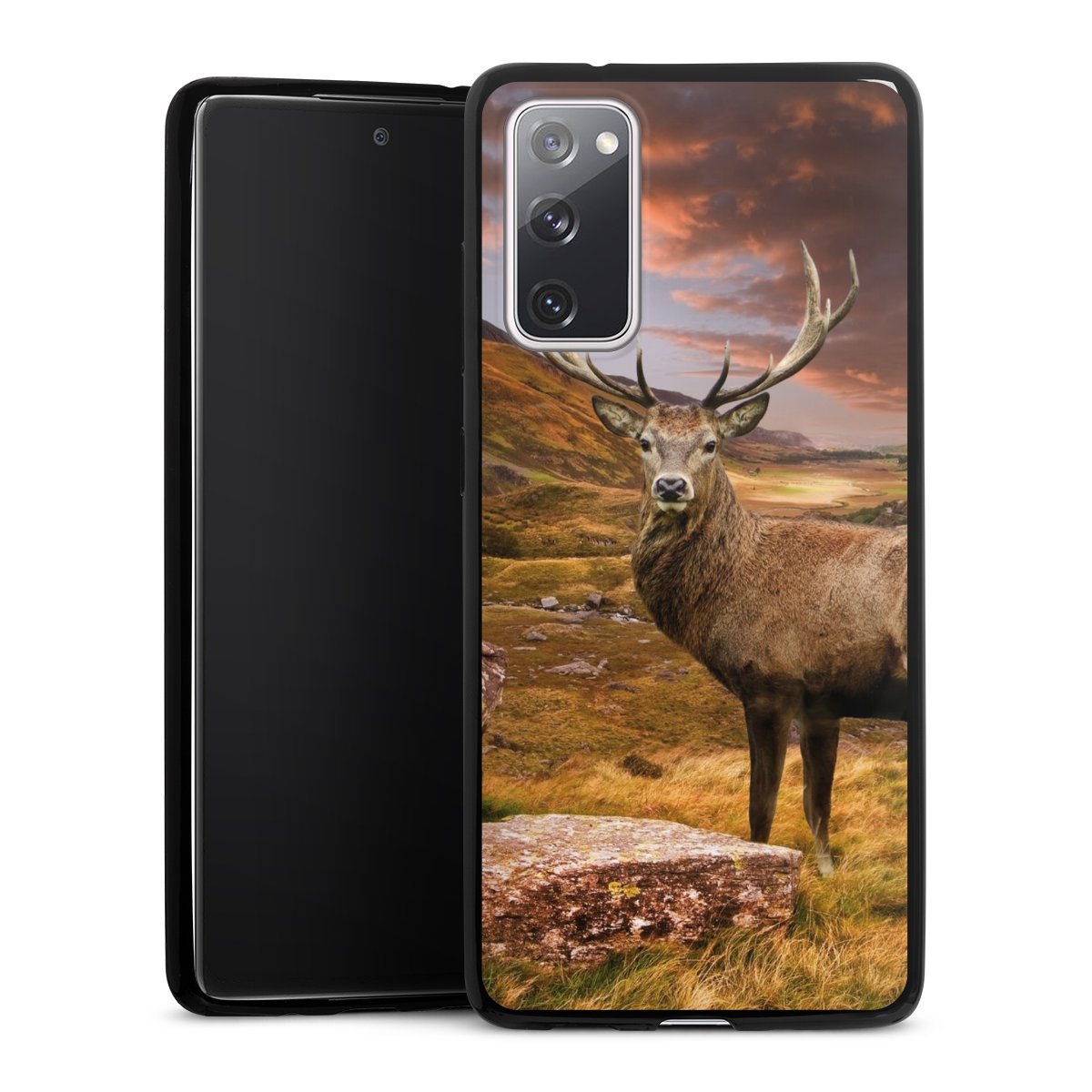 Galaxy S20 FE Handy Slim Case extra dünn Silikon Handyhülle schwarz Hülle Meadow Deer Mountain Silikon Slim Case