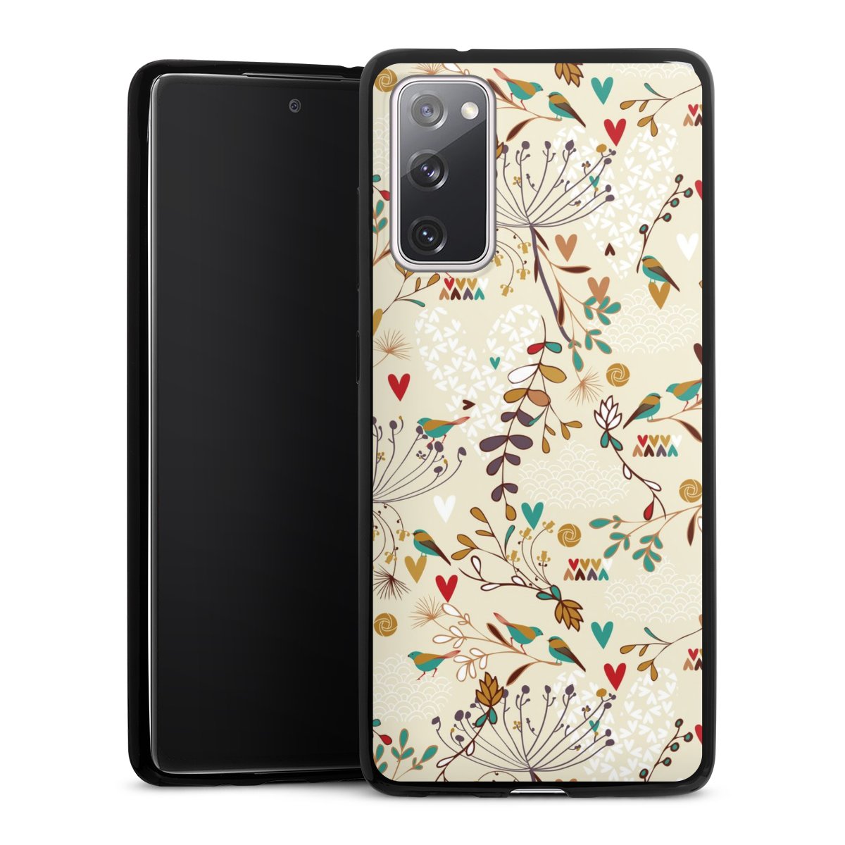 Galaxy S20 FE Handy Slim Case extra dünn Silikon Handyhülle schwarz Hülle Flowers Retro Bird Silikon Slim Case