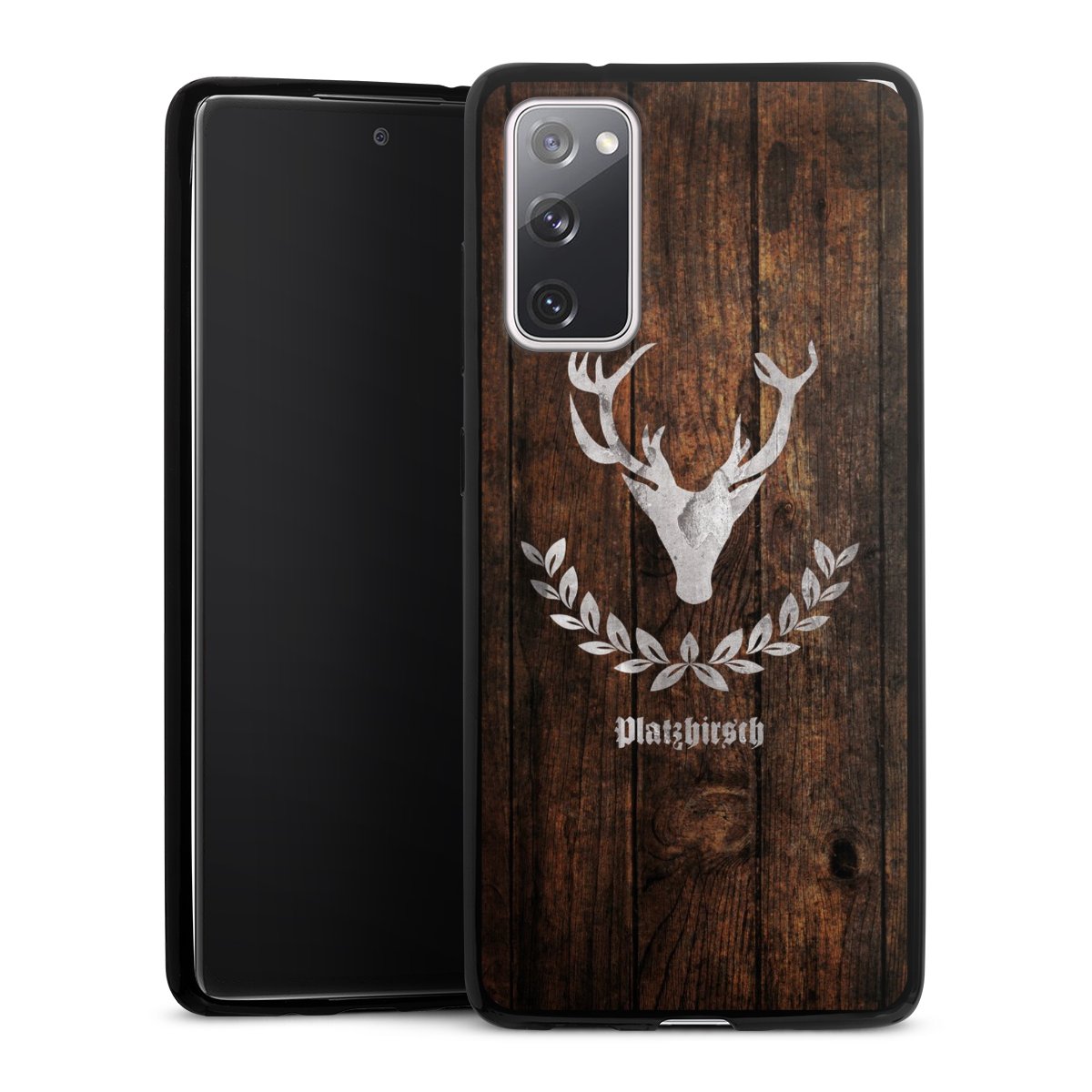 Galaxy S20 FE Handy Slim Case extra dünn Silikon Handyhülle schwarz Hülle Wooden Look Deer Wood Silikon Slim Case