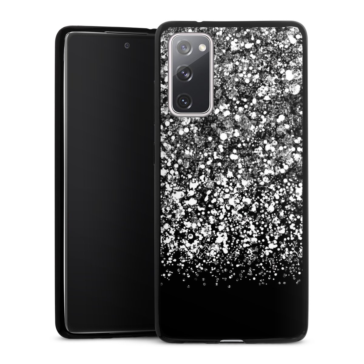 Galaxy S20 FE Handy Slim Case extra dünn Silikon Handyhülle schwarz Hülle Glitzer Snowflake Muster Silikon Slim Case