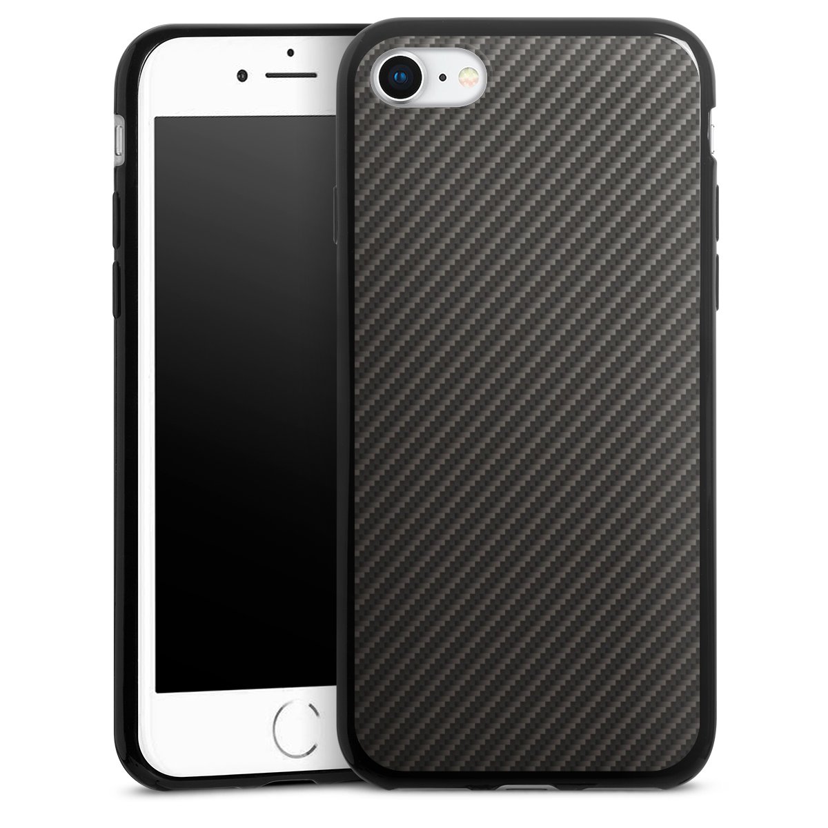 iPhone SE (2022) Handy Slim Case extra dünn Silikon Handyhülle schwarz Hülle Metallic Look Carbon Muster Silikon Slim Case