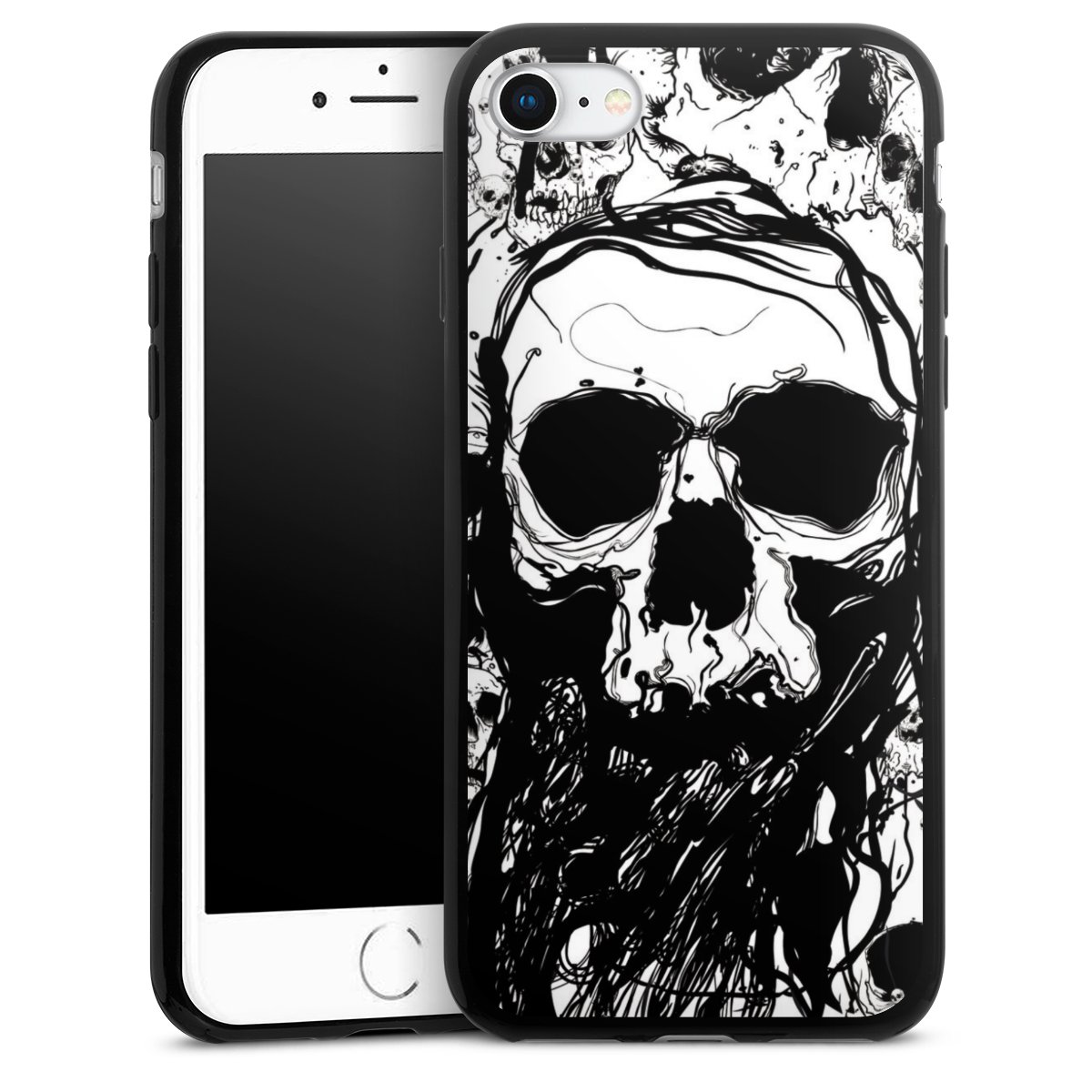 iPhone SE (2022) Handy Slim Case extra dünn Silikon Handyhülle schwarz Hülle Totenkopf Halloween Silikon Slim Case