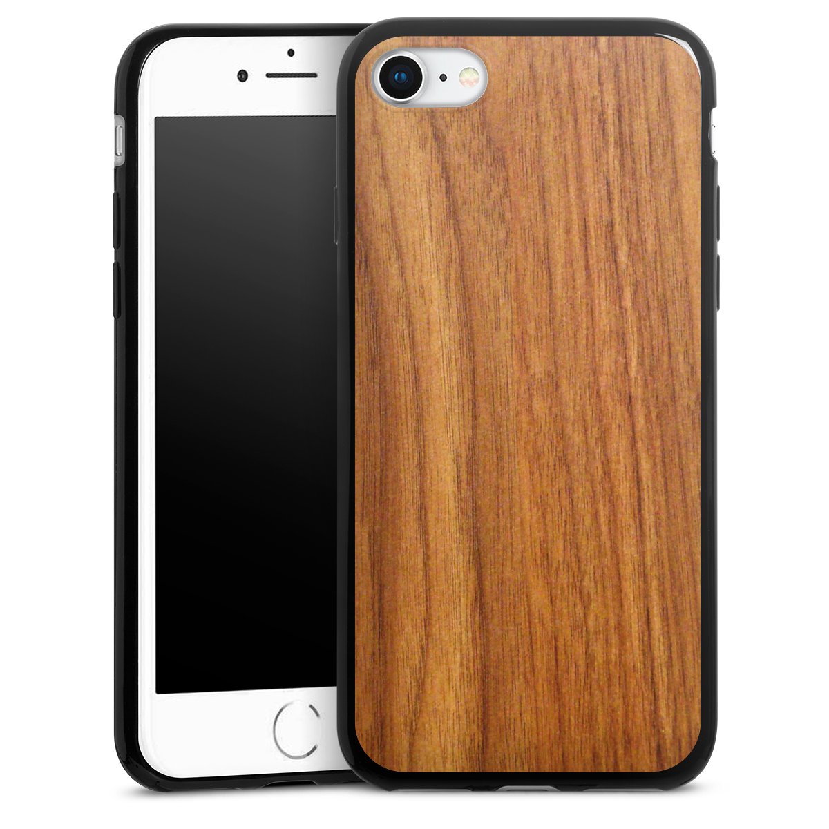 iPhone SE (2022) Handy Slim Case extra dünn Silikon Handyhülle schwarz Hülle Wood Larch Wooden Look Silikon Slim Case