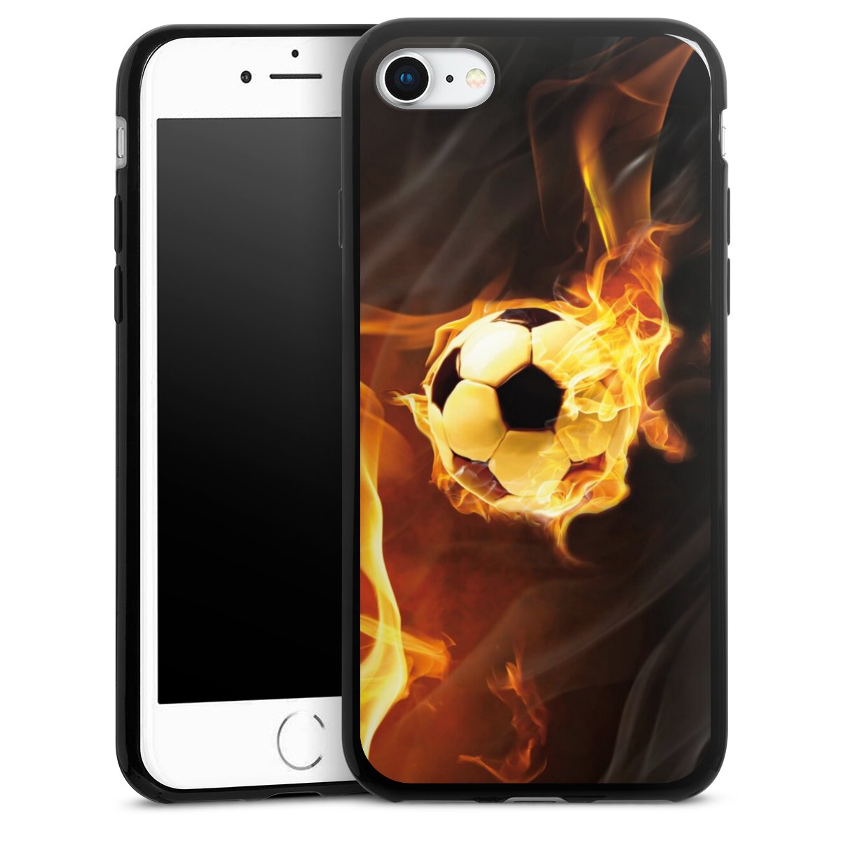 iPhone SE (2022) Handy Slim Case extra dünn Silikon Handyhülle schwarz Hülle Ball Fire Soccer Silikon Slim Case