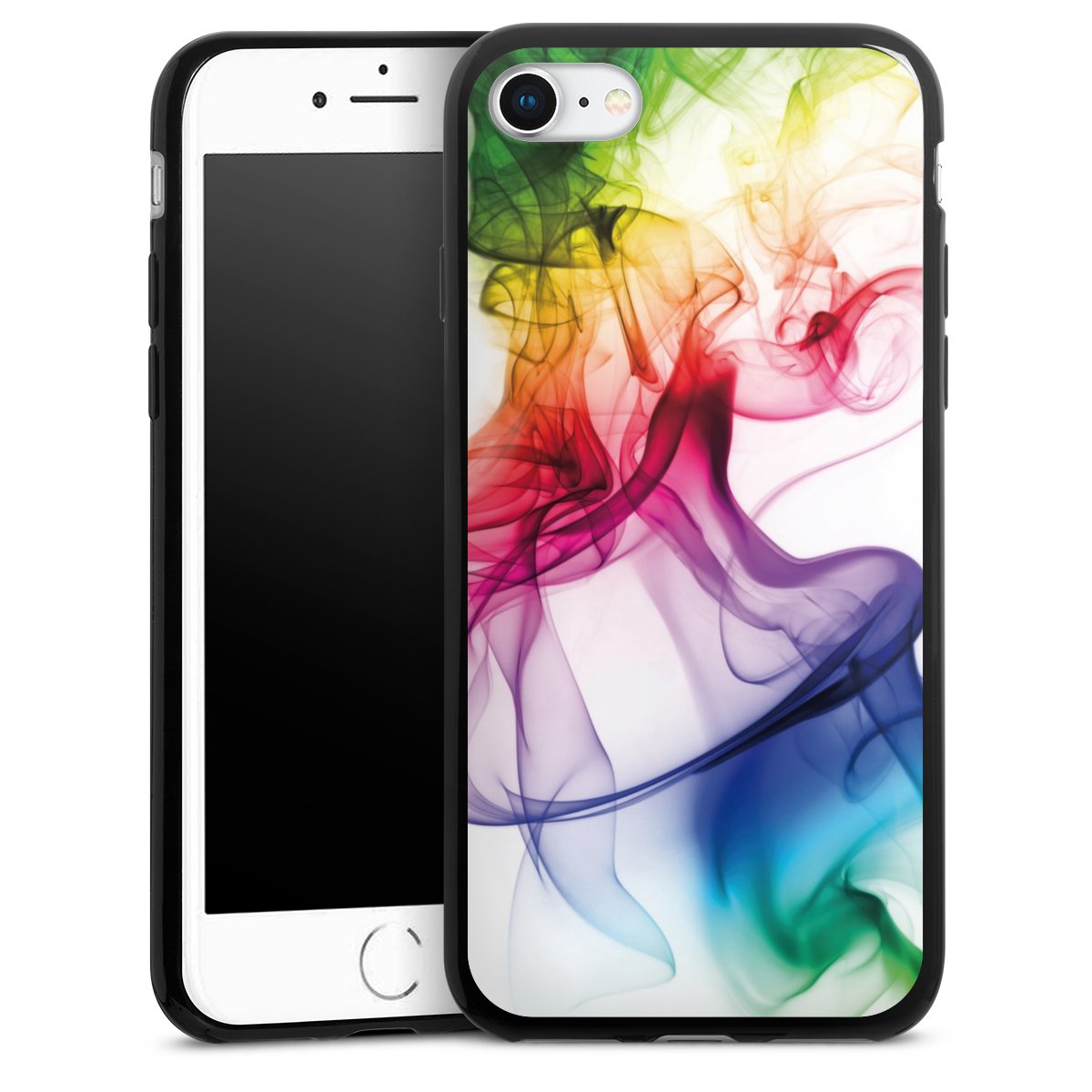 iPhone SE (2022) Handy Slim Case extra dünn Silikon Handyhülle schwarz Hülle Water Colour Rainbow Silikon Slim Case