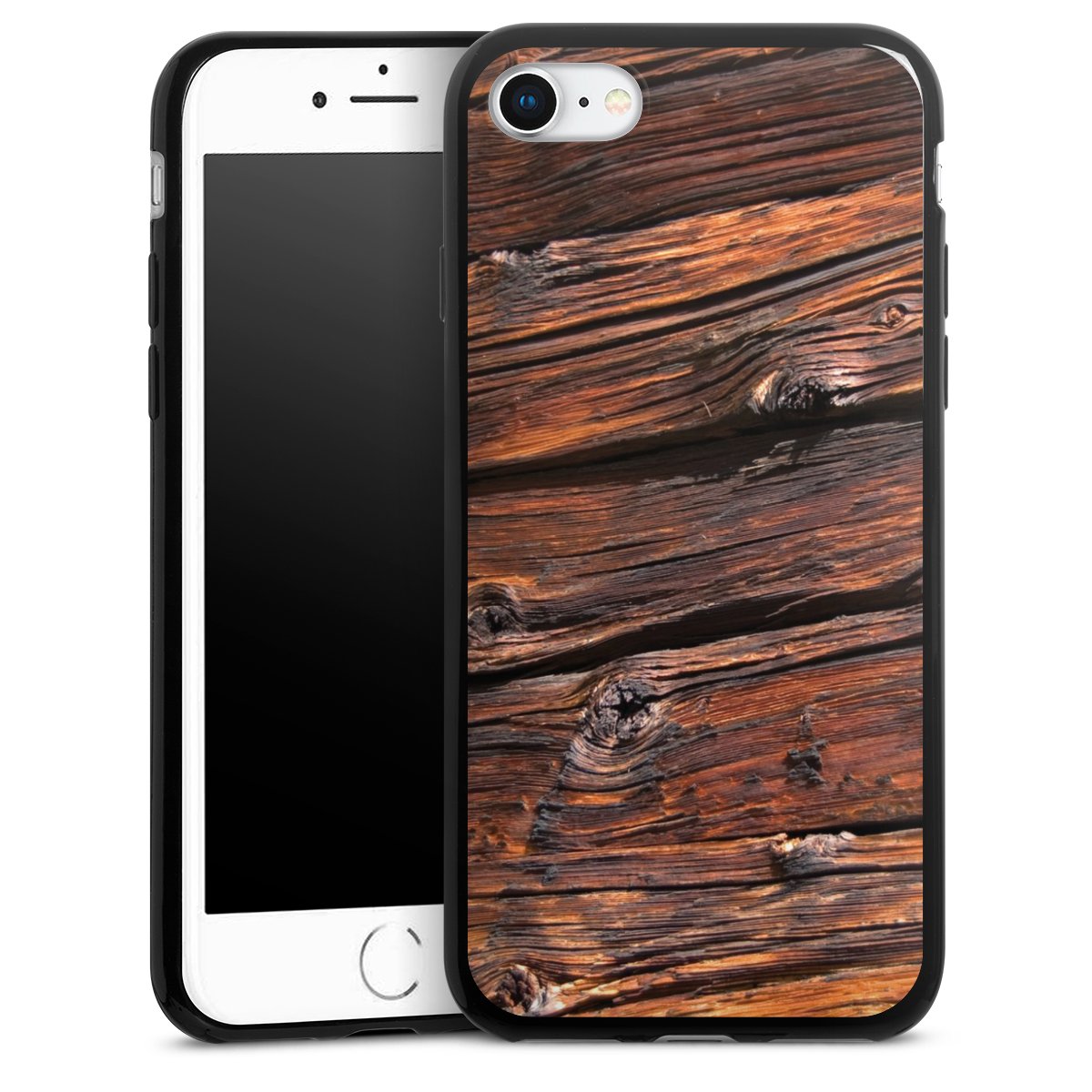 iPhone SE (2022) Handy Slim Case extra dünn Silikon Handyhülle schwarz Hülle Beams Wooden Look Wood Silikon Slim Case