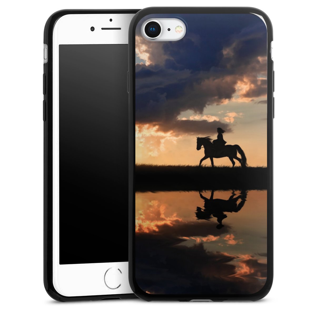 iPhone SE (2022) Handy Slim Case extra dünn Silikon Handyhülle schwarz Hülle Horse Sunset Horseback Riding Silikon Slim Case