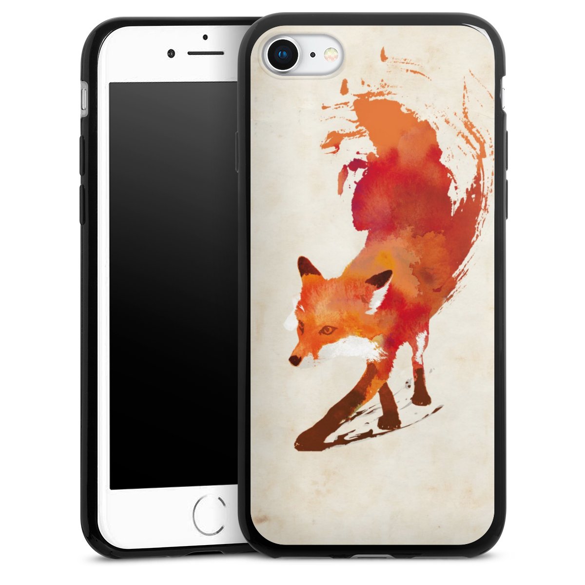 iPhone SE (2022) Handy Slim Case extra dünn Silikon Handyhülle schwarz Hülle Fox Graphic Silikon Slim Case