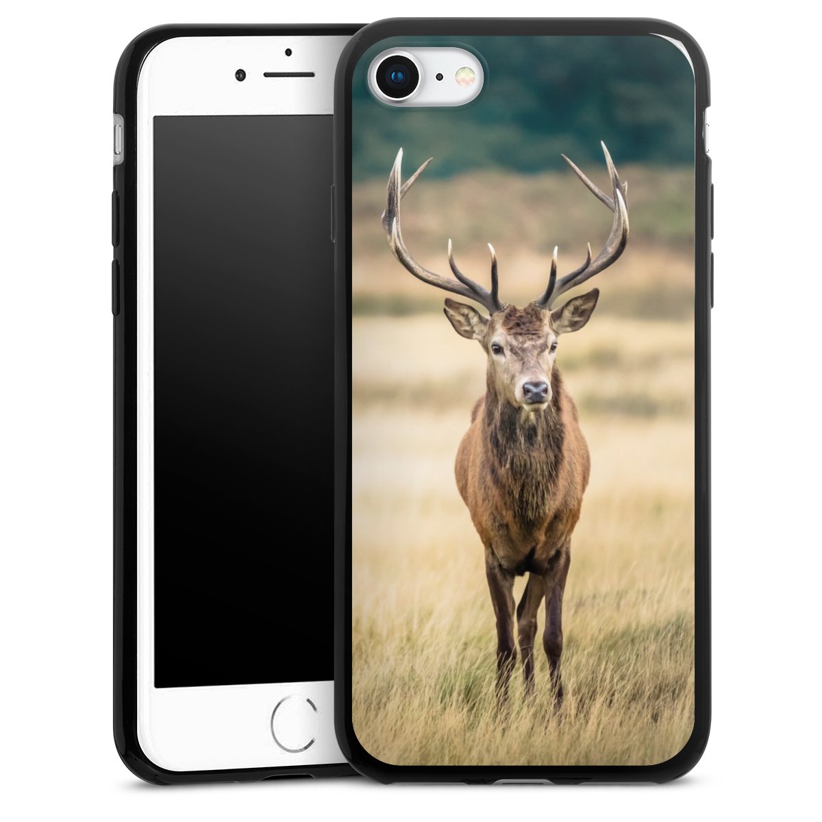 iPhone SE (2022) Handy Slim Case extra dünn Silikon Handyhülle schwarz Hülle Deer Meadow Forrest Silikon Slim Case