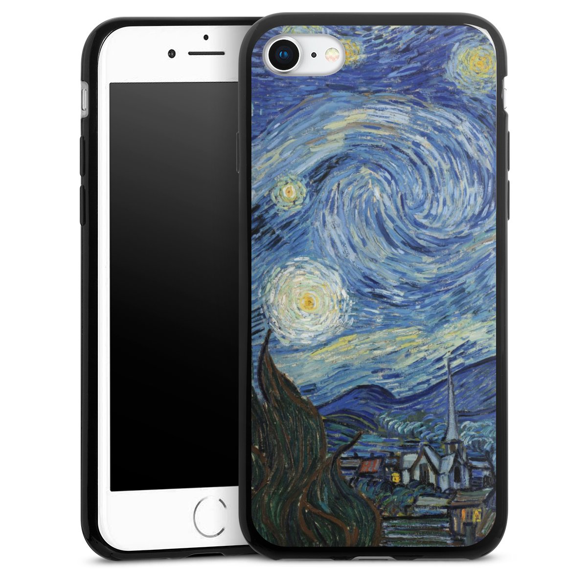 iPhone SE (2022) Handy Slim Case extra dünn Silikon Handyhülle schwarz Hülle The Starry Night Kunst Vincent Van Gogh Silikon Slim Case