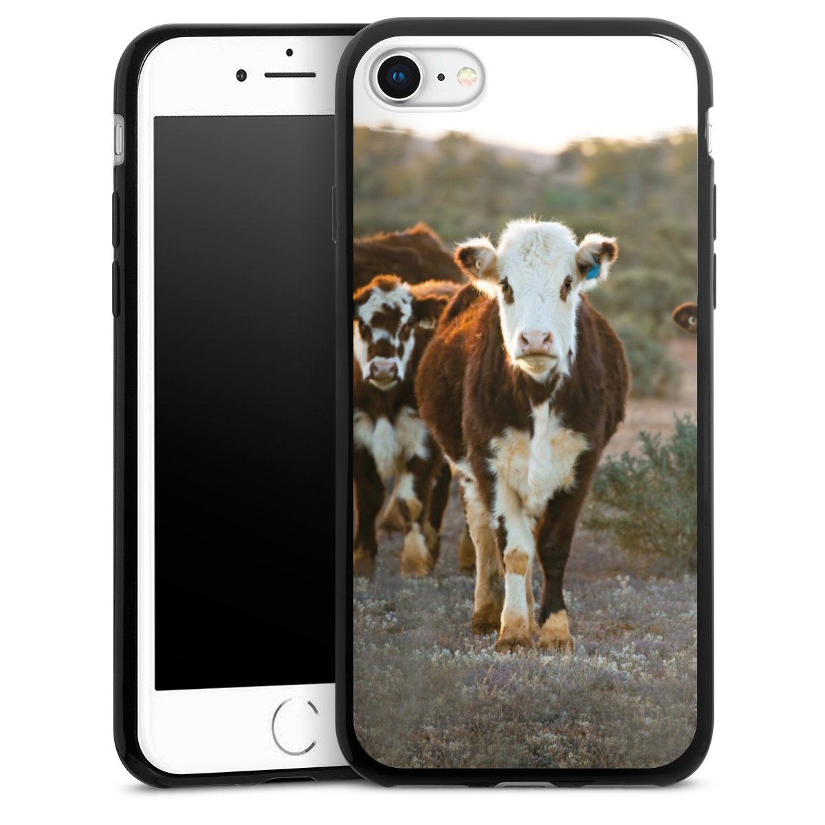 iPhone SE (2022) Handy Slim Case extra dünn Silikon Handyhülle schwarz Hülle Cow Farmer Calf Silikon Slim Case