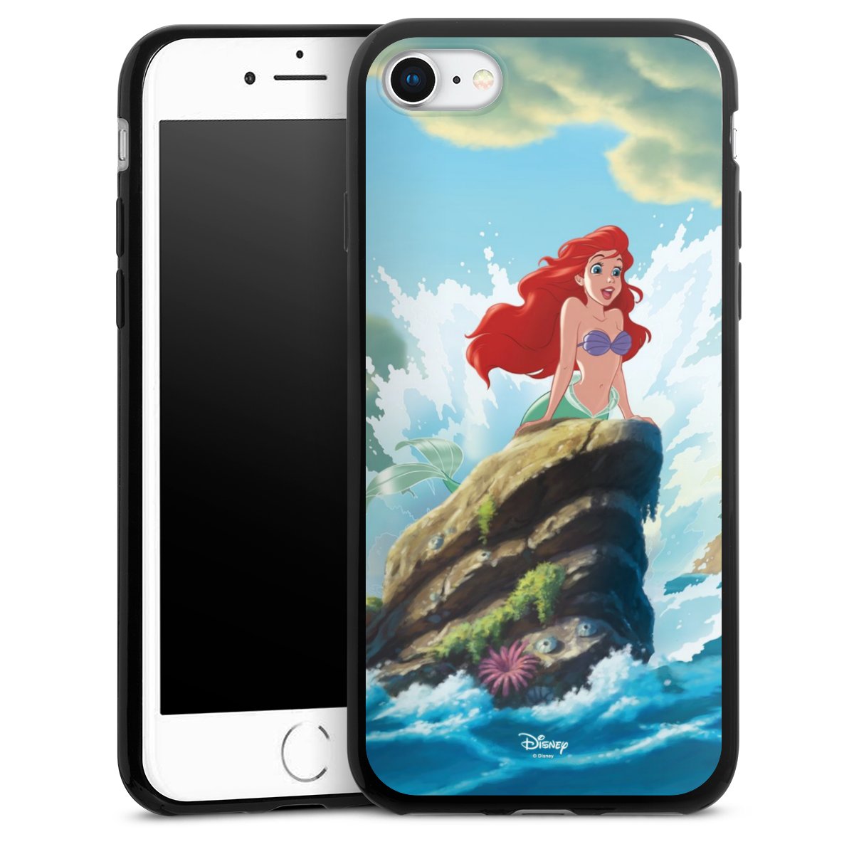 iPhone SE (2022) Handy Slim Case extra dünn Silikon Handyhülle schwarz Hülle Mermaid Arielle Die Meerjungfrau Official Licensed Product Silikon Slim Case