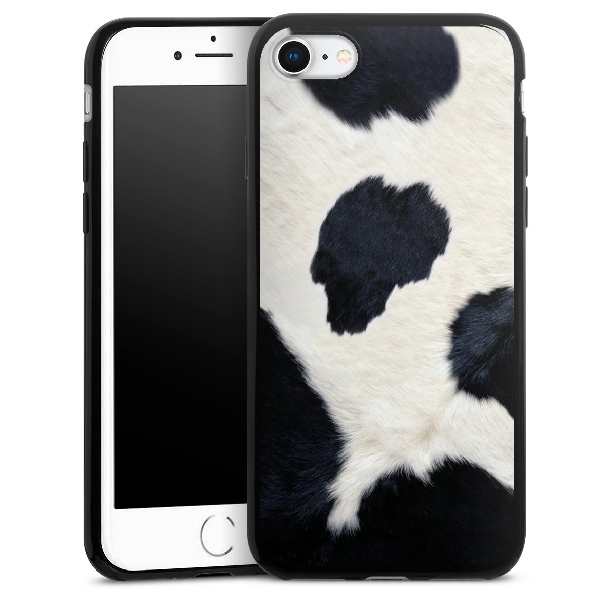 iPhone SE (2022) Handy Slim Case extra dünn Silikon Handyhülle schwarz Hülle Animal Look Animal Print Cow Skin Silikon Slim Case