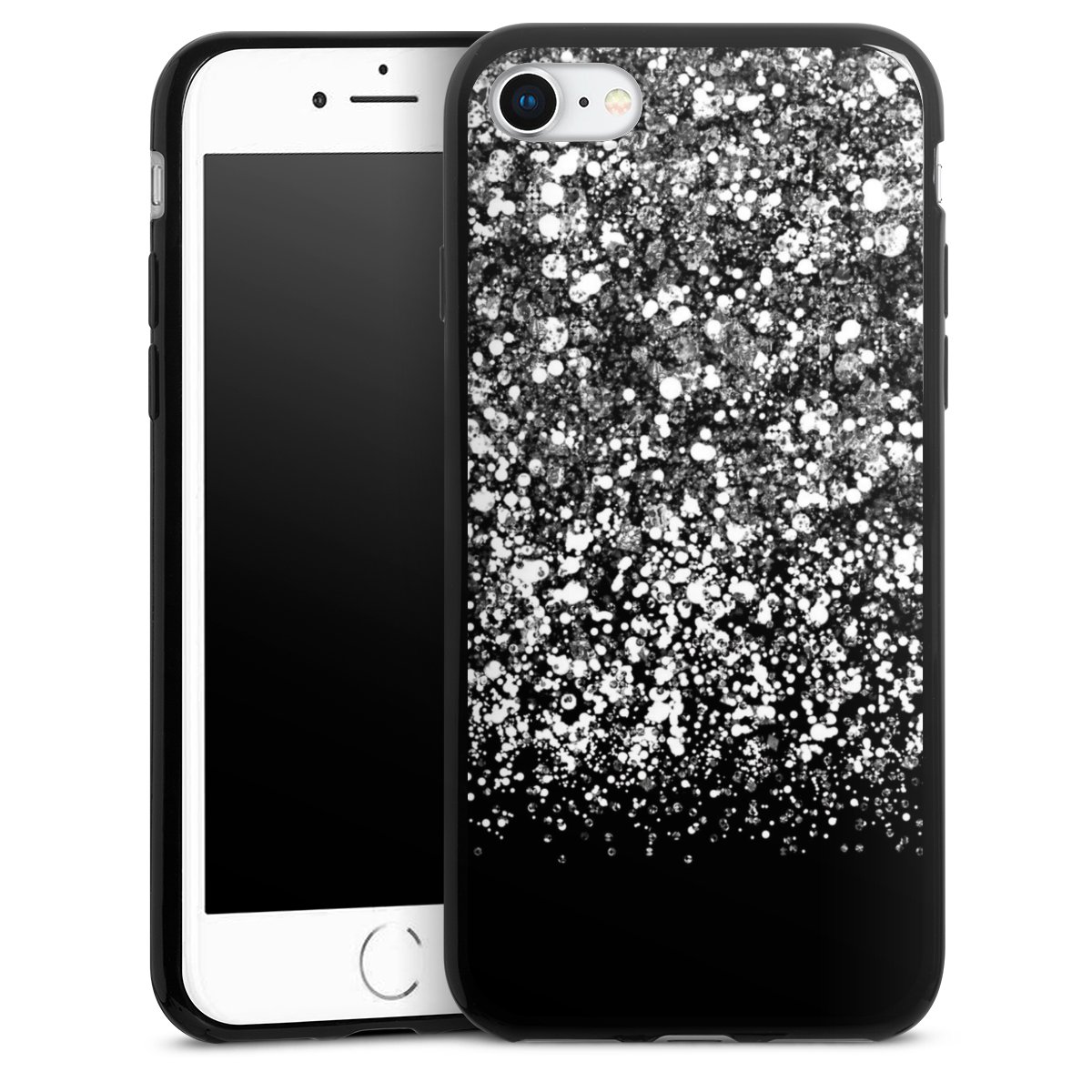 iPhone SE (2022) Handy Slim Case extra dünn Silikon Handyhülle schwarz Hülle Glitzer Snowflake Muster Silikon Slim Case