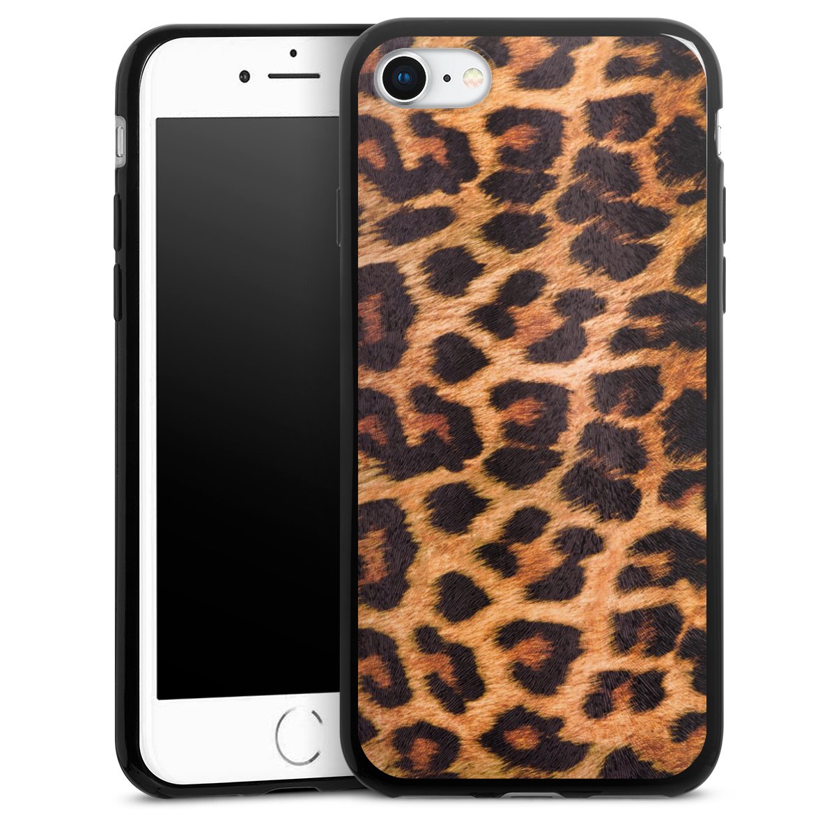 iPhone SE (2022) Handy Slim Case extra dünn Silikon Handyhülle schwarz Hülle Animal Print Leopard Fur Silikon Slim Case