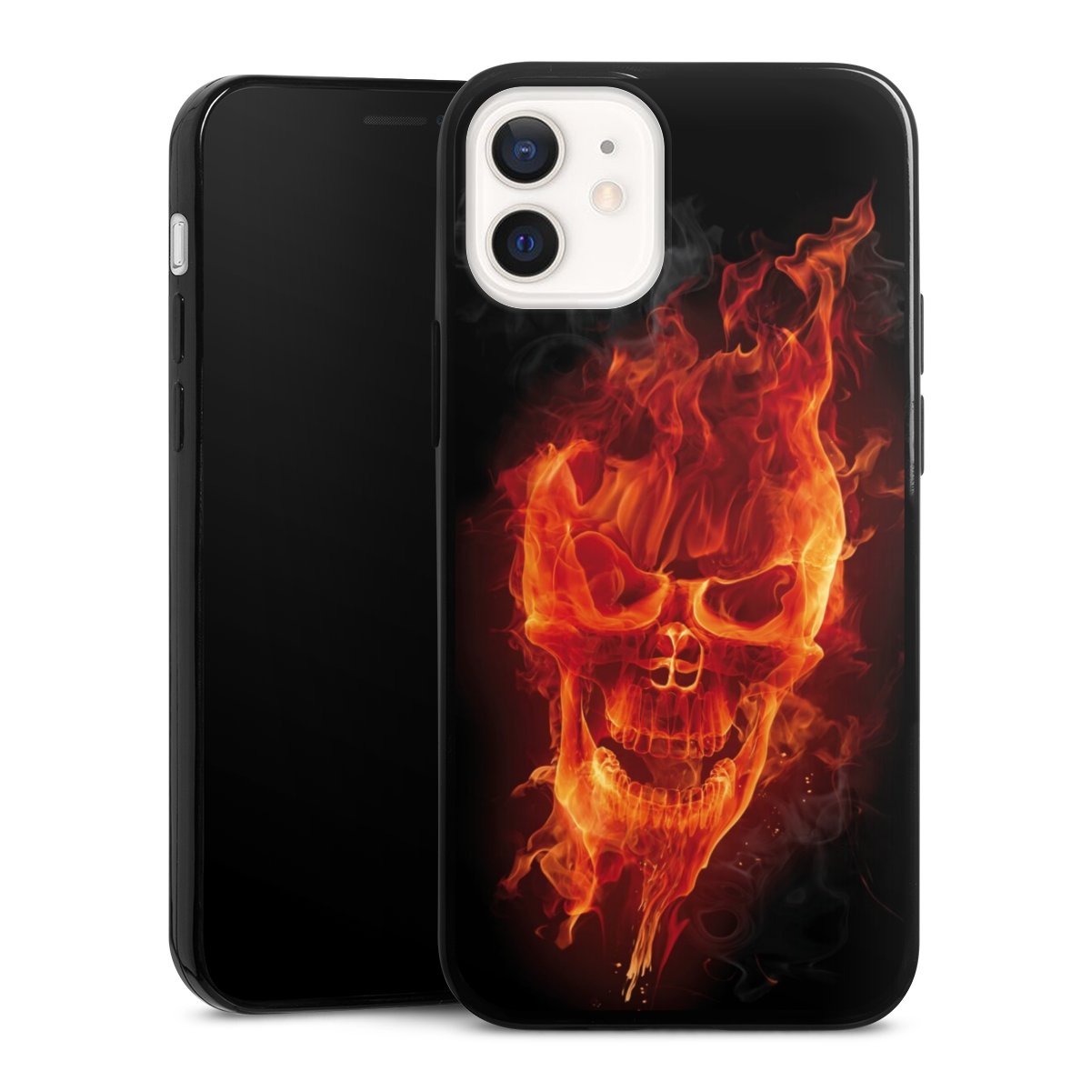 iPhone 12 mini Handy Slim Case extra dünn Silikon Handyhülle schwarz Hülle Totenkopf Skull Fire Silikon Slim Case