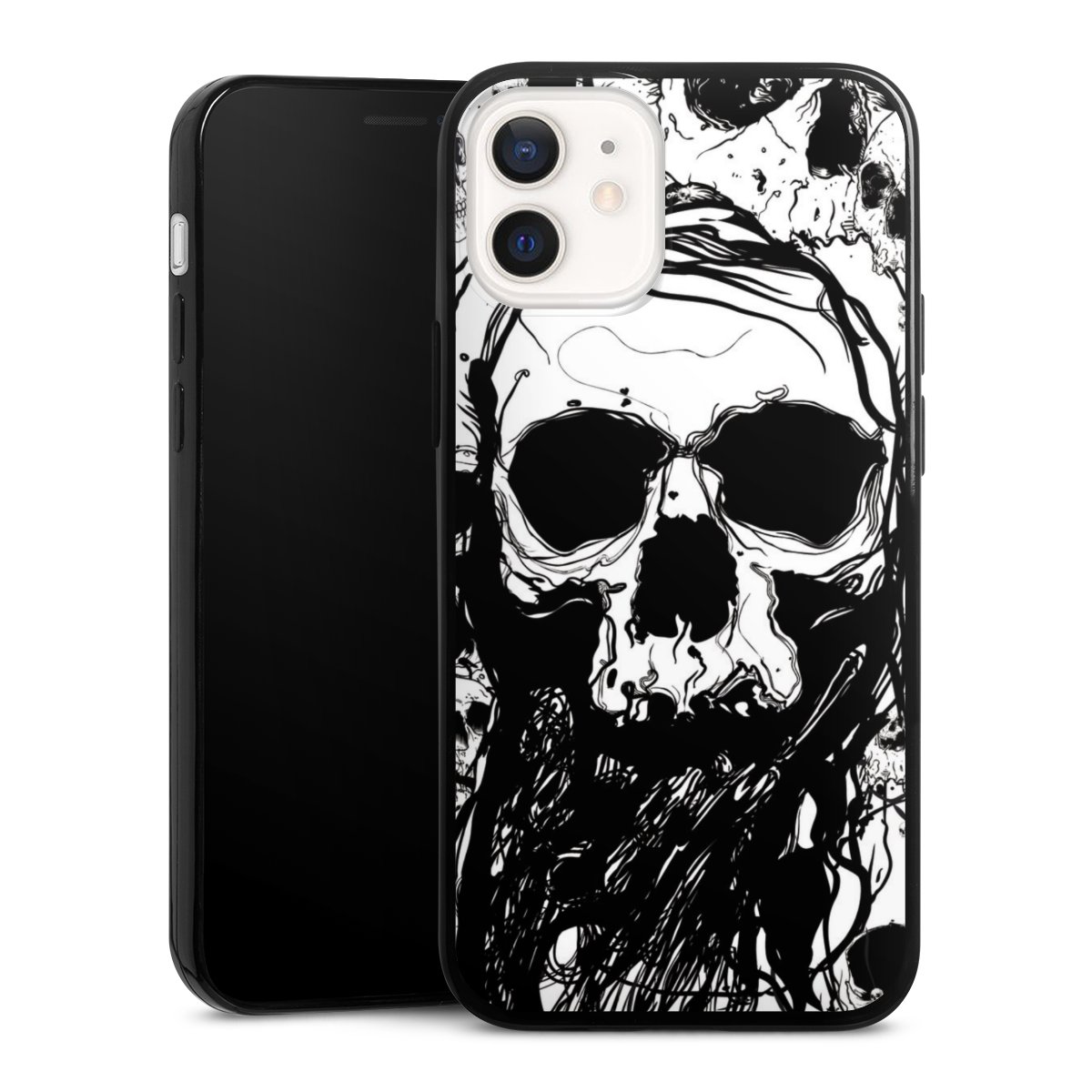 iPhone 12 mini Handy Slim Case extra dünn Silikon Handyhülle schwarz Hülle Totenkopf Halloween Silikon Slim Case