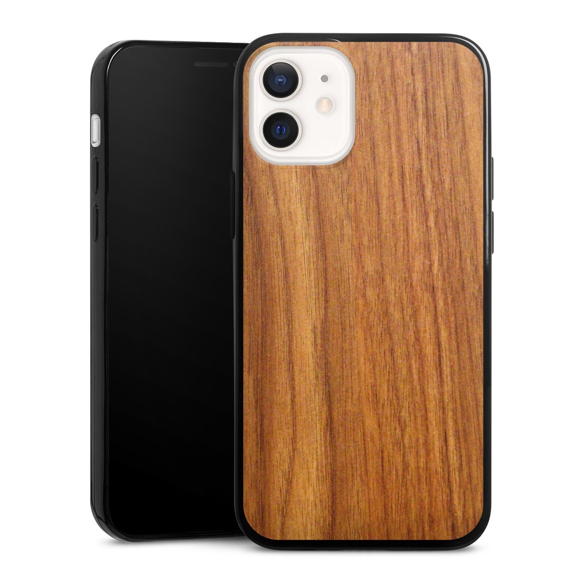 iPhone 12 mini Handy Slim Case extra dünn Silikon Handyhülle schwarz Hülle Wood Larch Wooden Look Silikon Slim Case