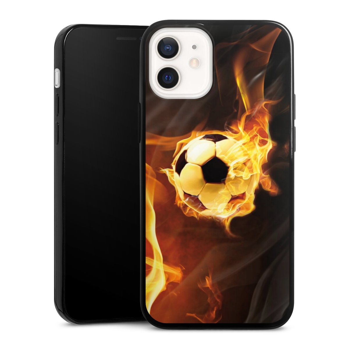 iPhone 12 mini Handy Slim Case extra dünn Silikon Handyhülle schwarz Hülle Ball Fire Soccer Silikon Slim Case