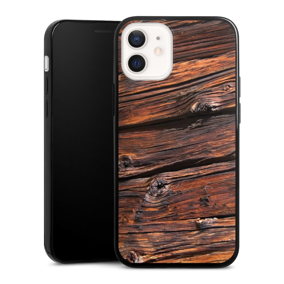 iPhone 12 mini Handy Slim Case extra dünn Silikon Handyhülle schwarz Hülle Beams Wooden Look Wood Silikon Slim Case