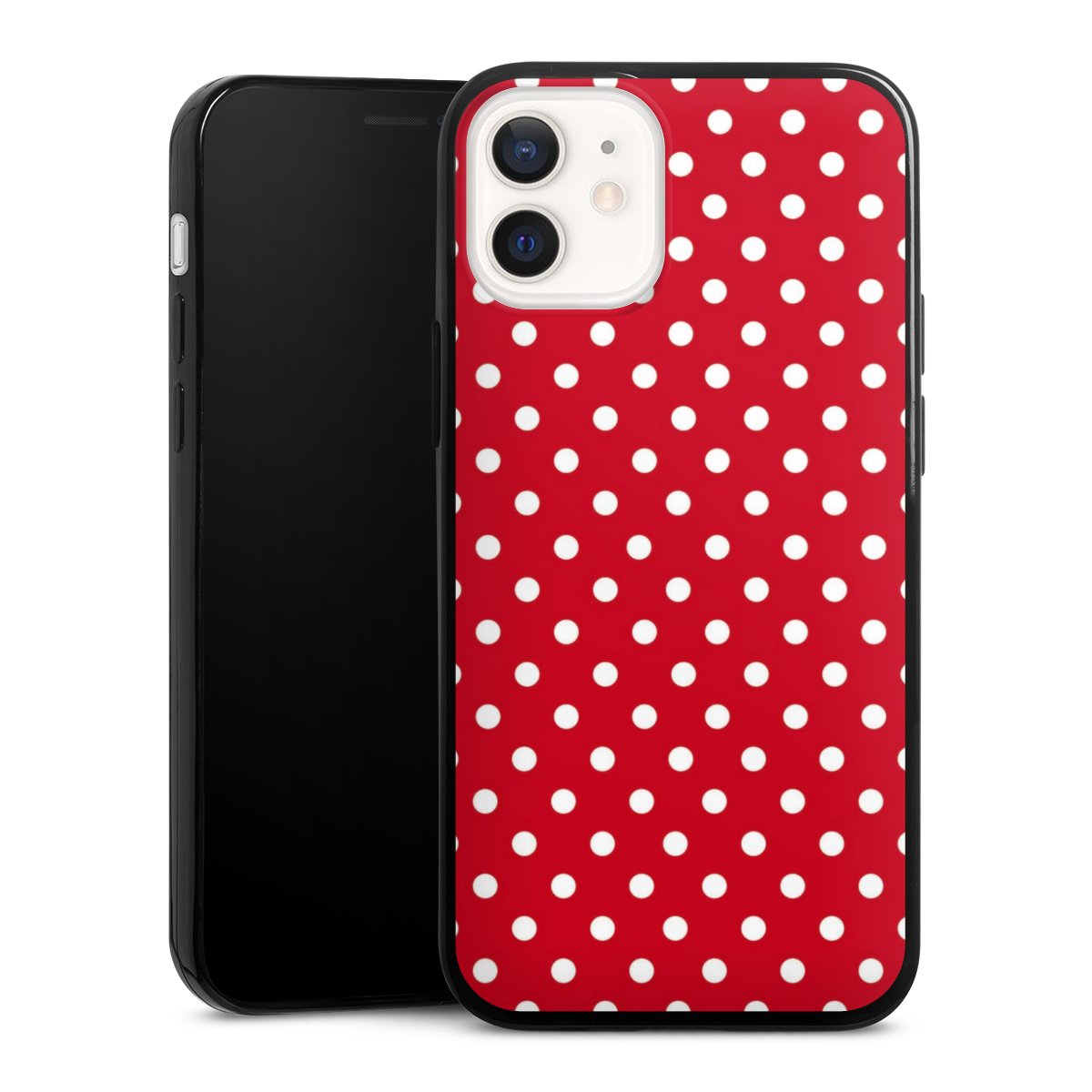 iPhone 12 mini Handy Slim Case extra dünn Silikon Handyhülle schwarz Hülle Points Polka Dots Retro Silikon Slim Case