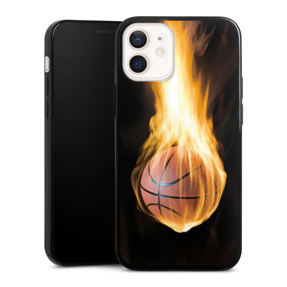 iPhone 12 mini Handy Slim Case extra dünn Silikon Handyhülle schwarz Hülle Basketball Sports Fire Silikon Slim Case