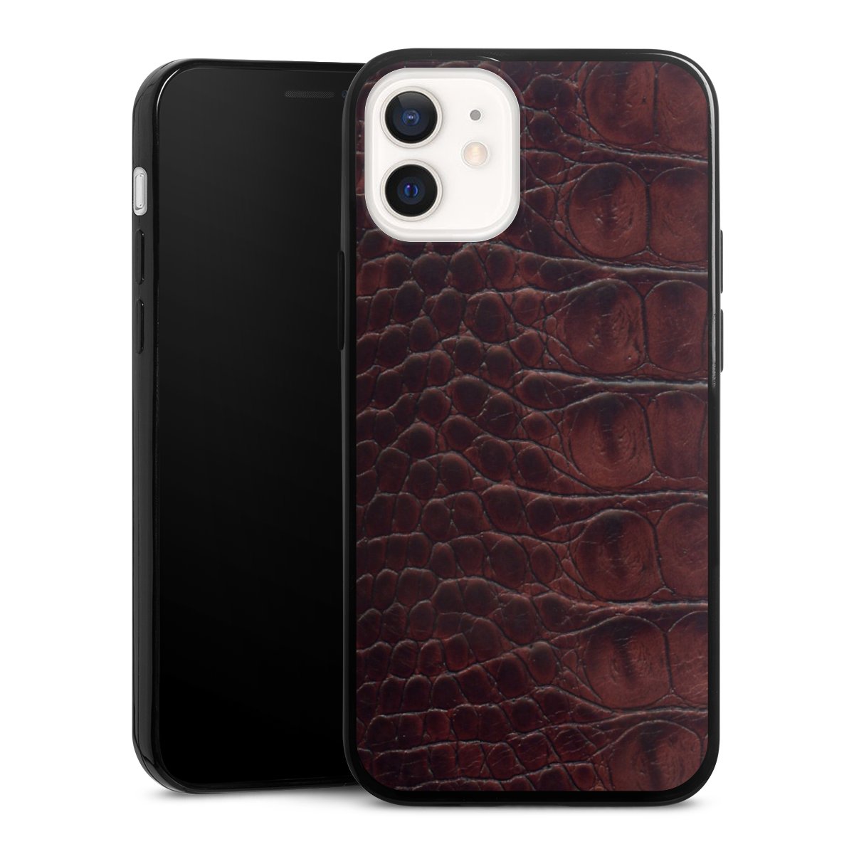 iPhone 12 mini Handy Slim Case extra dünn Silikon Handyhülle schwarz Hülle Crocodile Animal Print Leather Silikon Slim Case