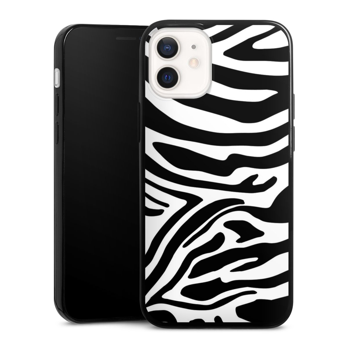 iPhone 12 mini Handy Slim Case extra dünn Silikon Handyhülle schwarz Hülle Zebra Animal Look Animal Print Silikon Slim Case