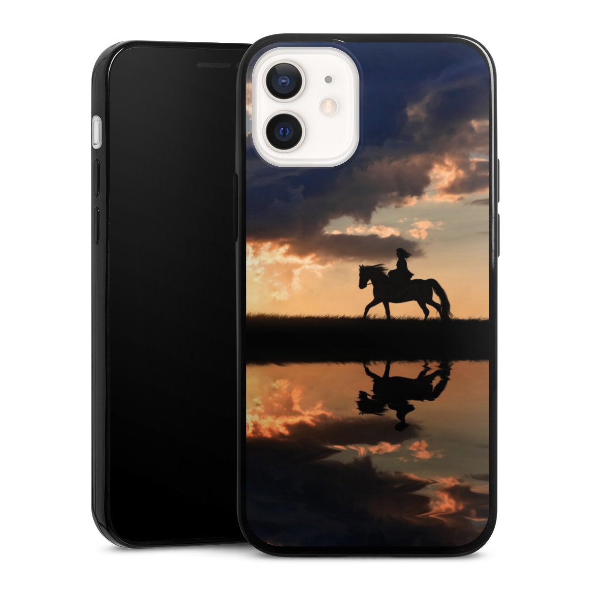 iPhone 12 mini Handy Slim Case extra dünn Silikon Handyhülle schwarz Hülle Horse Sunset Horseback Riding Silikon Slim Case