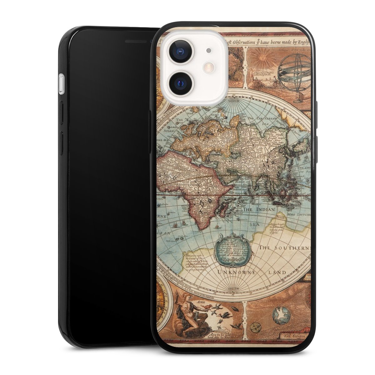 iPhone 12 mini Handy Slim Case extra dünn Silikon Handyhülle schwarz Hülle World Map Vintage Map Silikon Slim Case