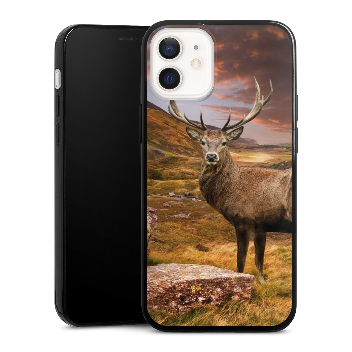 iPhone 12 mini Handy Slim Case extra dünn Silikon Handyhülle schwarz Hülle Meadow Mountain Deer Silikon Slim Case