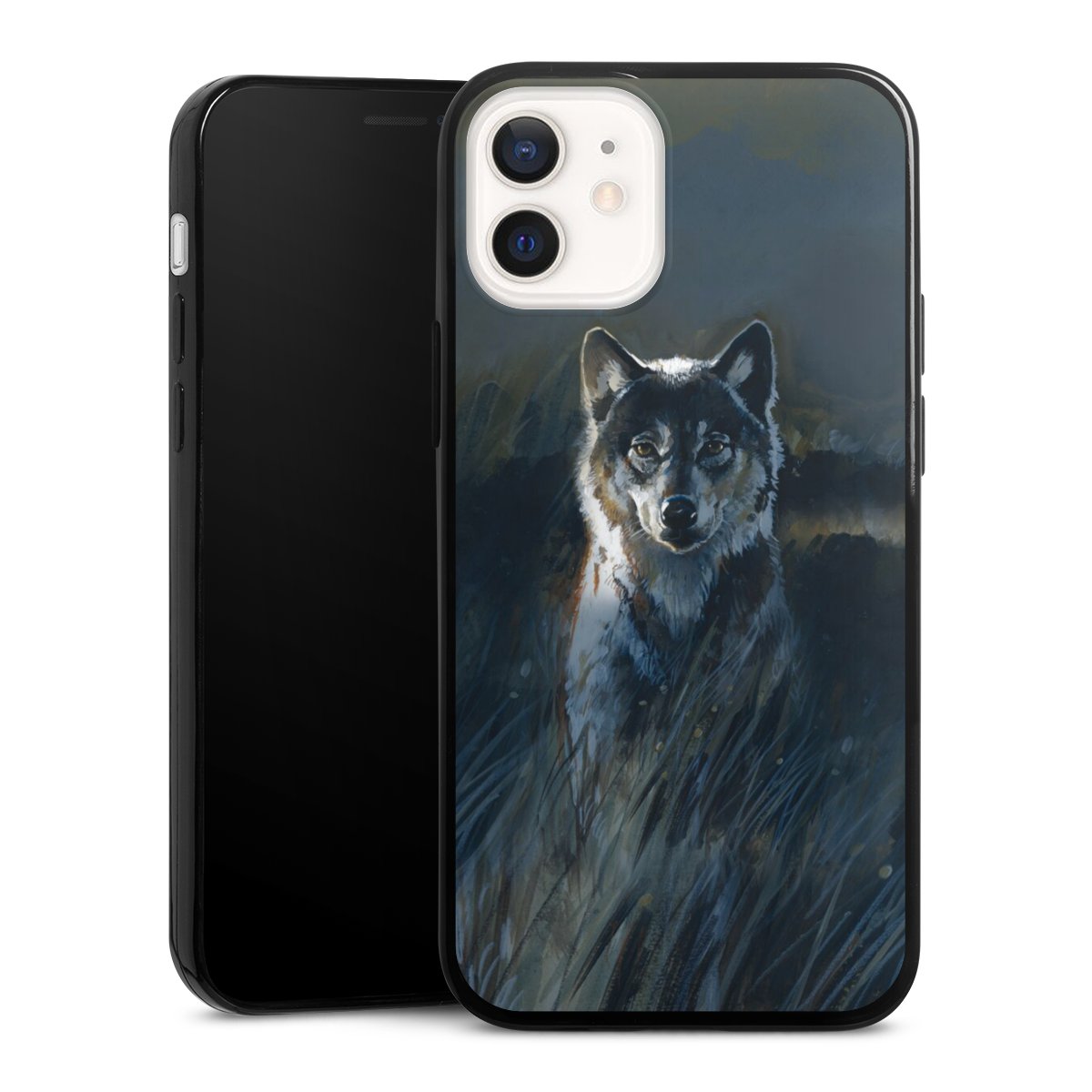 iPhone 12 mini Handy Slim Case extra dünn Silikon Handyhülle schwarz Hülle Nature Wolf Painting Silikon Slim Case