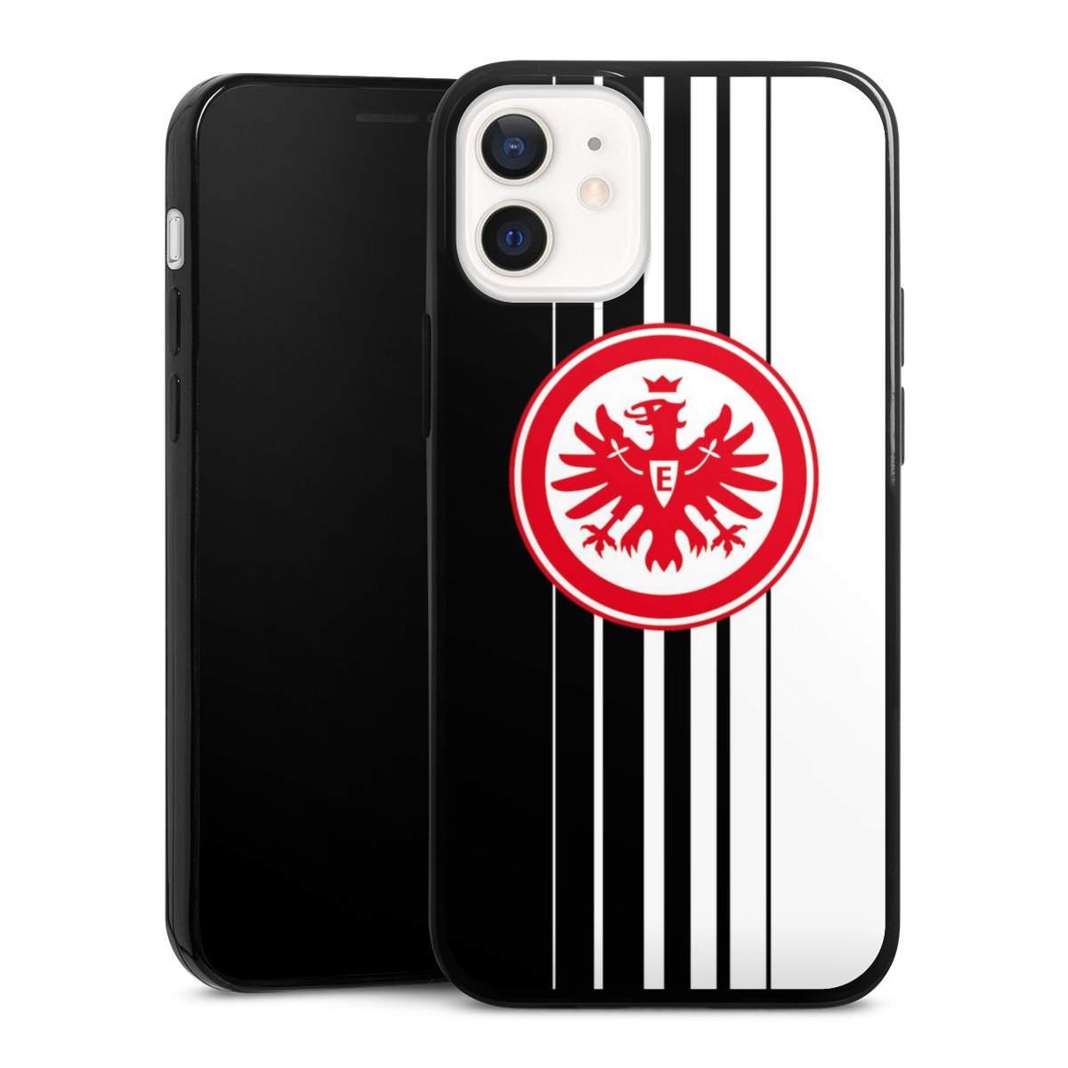 iPhone 12 mini Handy Slim Case extra dünn Silikon Handyhülle schwarz Hülle Stripes Eintracht Frankfurt Official Licensed Product Silikon Slim Case