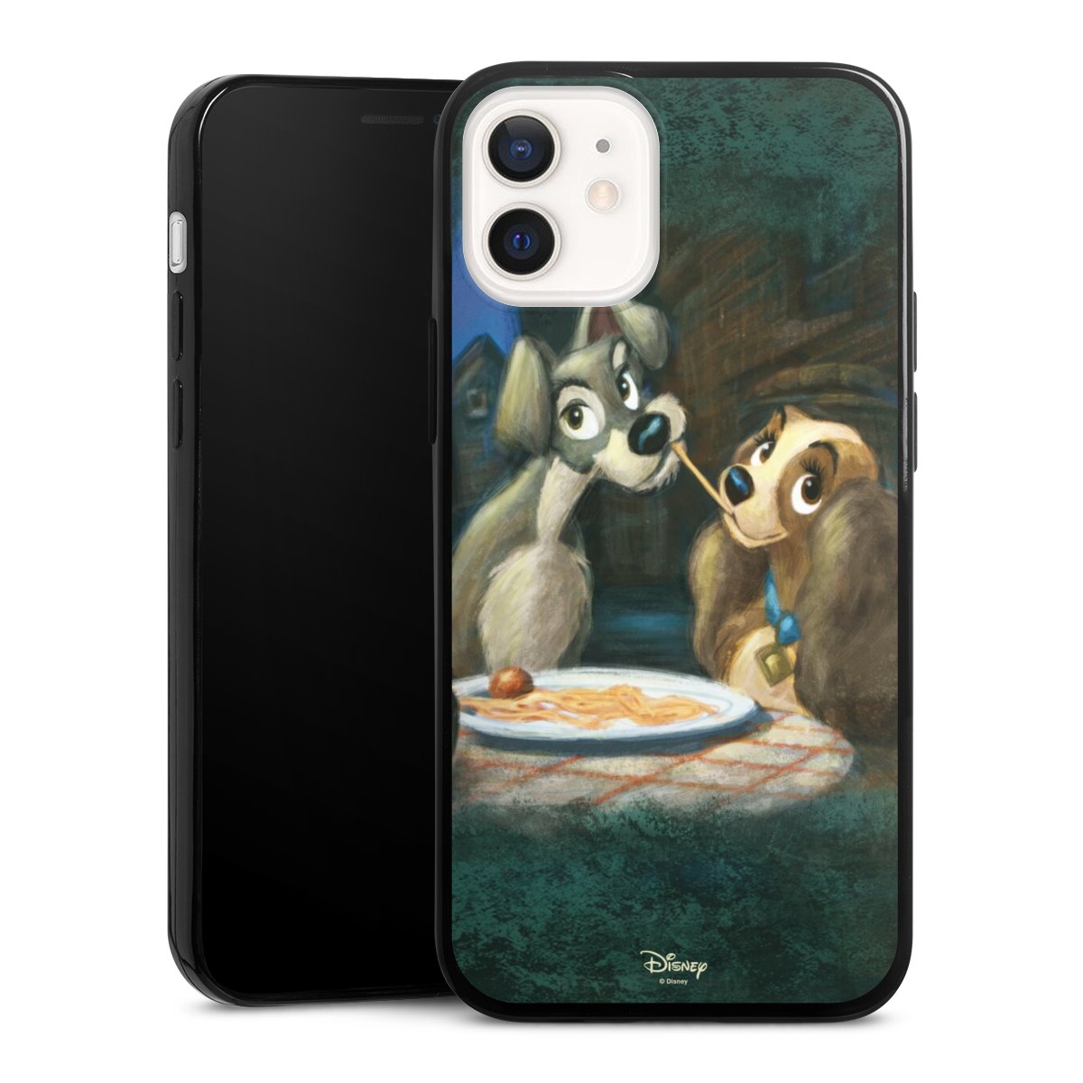 iPhone 12 mini Handy Slim Case extra dünn Silikon Handyhülle schwarz Hülle Lady And The Tramp Official Licensed Product Disney Silikon Slim Case