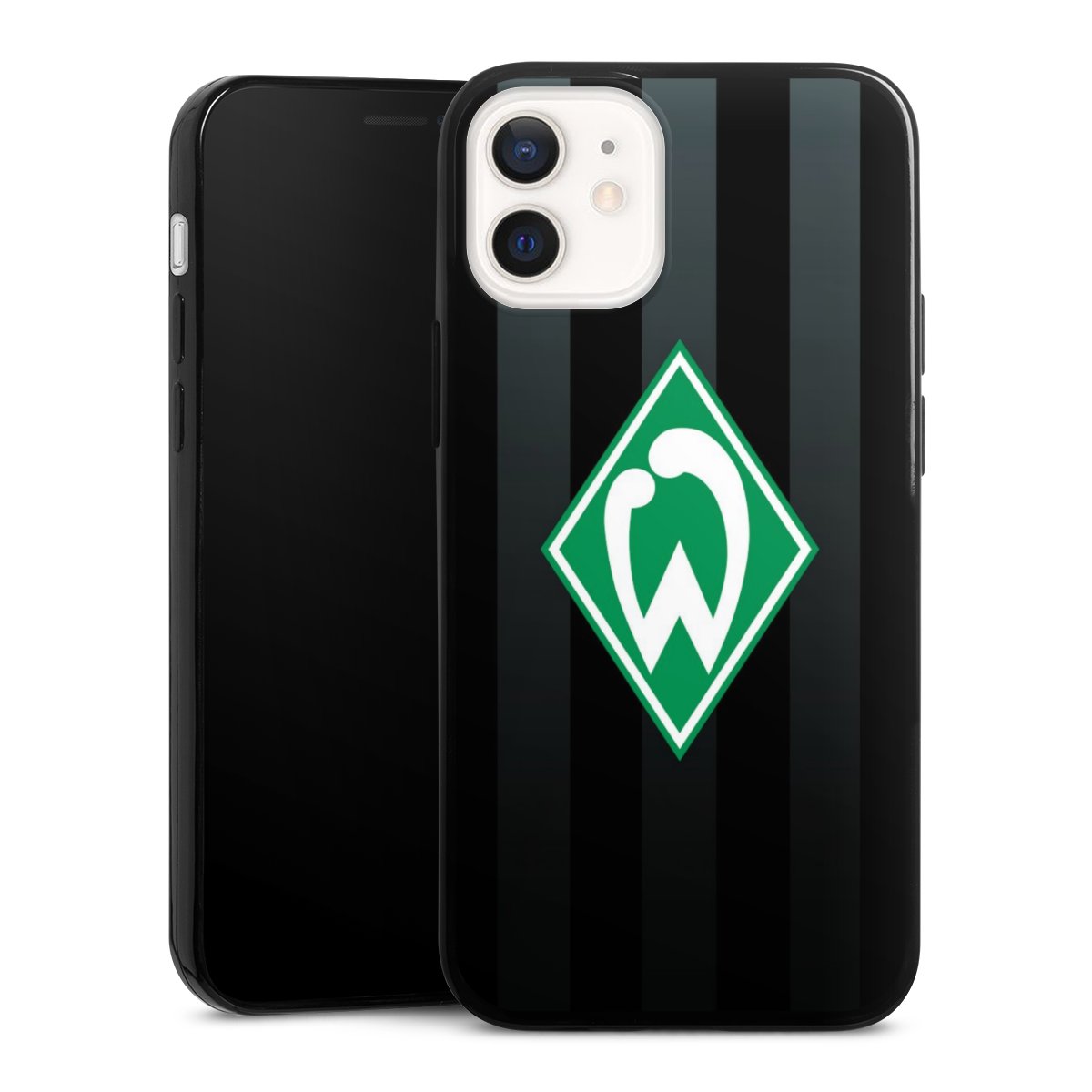 iPhone 12 mini Handy Slim Case extra dünn Silikon Handyhülle schwarz Hülle Stripes Sv Werder Bremen Official Licensed Product Silikon Slim Case