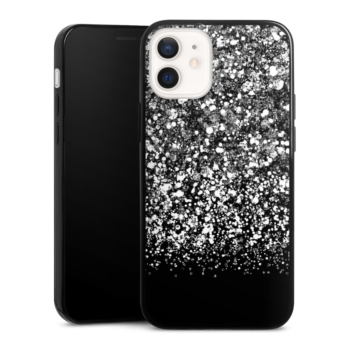 iPhone 12 mini Handy Slim Case extra dünn Silikon Handyhülle schwarz Hülle Glitzer Snowflake Muster Silikon Slim Case