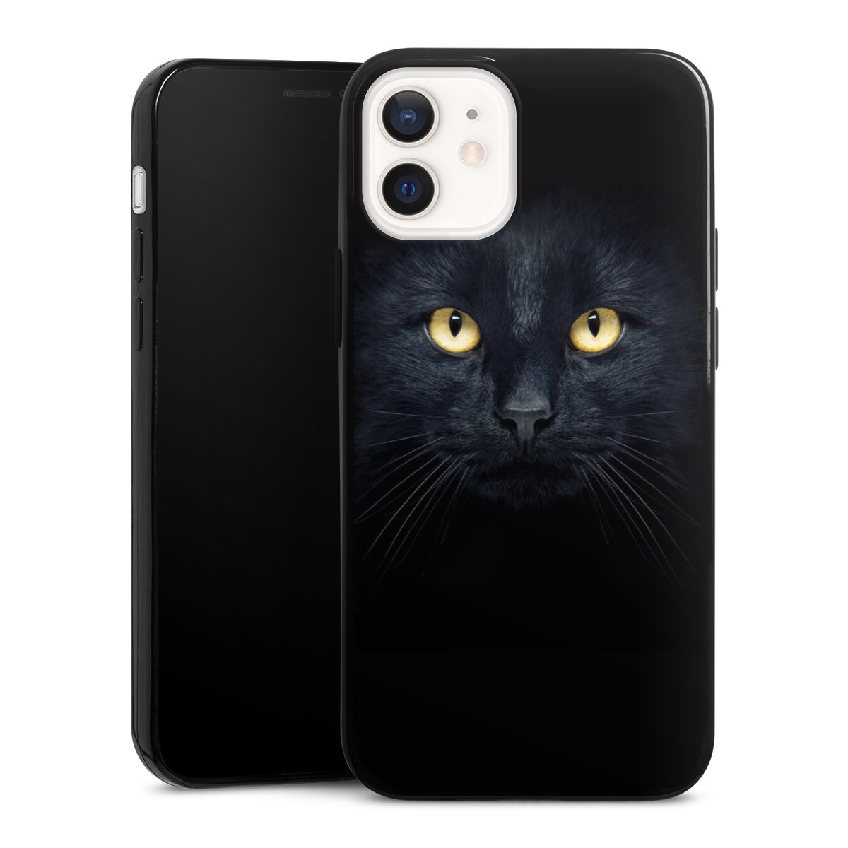 iPhone 12 mini Handy Slim Case extra dünn Silikon Handyhülle schwarz Hülle Eye Cat Black Silikon Slim Case