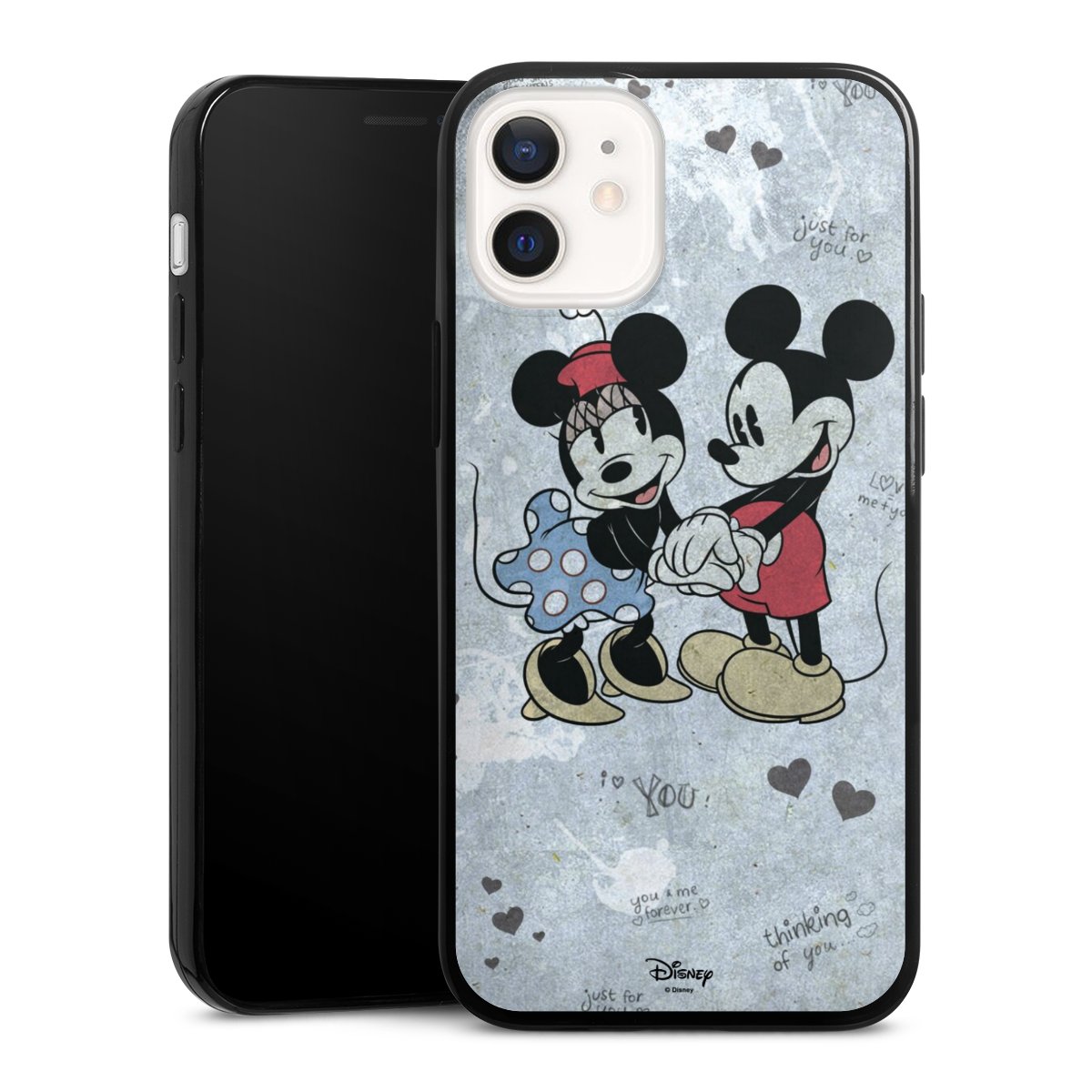 iPhone 12 mini Handy Slim Case extra dünn Silikon Handyhülle schwarz Hülle Mickey & Minnie Mouse Vintage Disney Silikon Slim Case