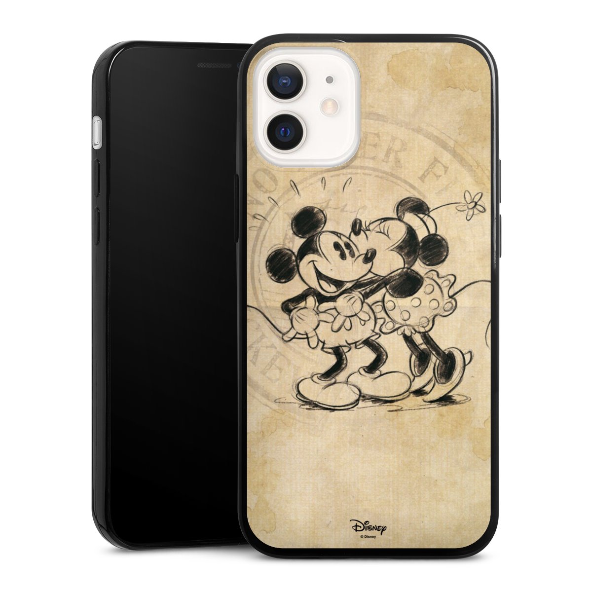 iPhone 12 mini Handy Slim Case extra dünn Silikon Handyhülle schwarz Hülle Mickey Mouse Vintage Minnie Mouse Silikon Slim Case