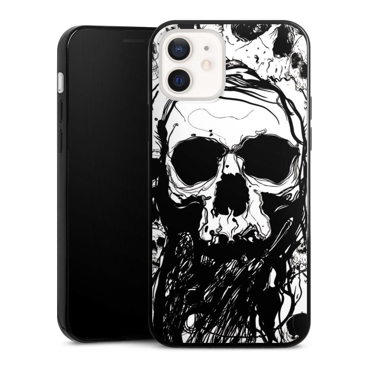 iPhone 12 Handy Slim Case extra dünn Silikon Handyhülle schwarz Hülle Totenkopf Halloween Silikon Slim Case