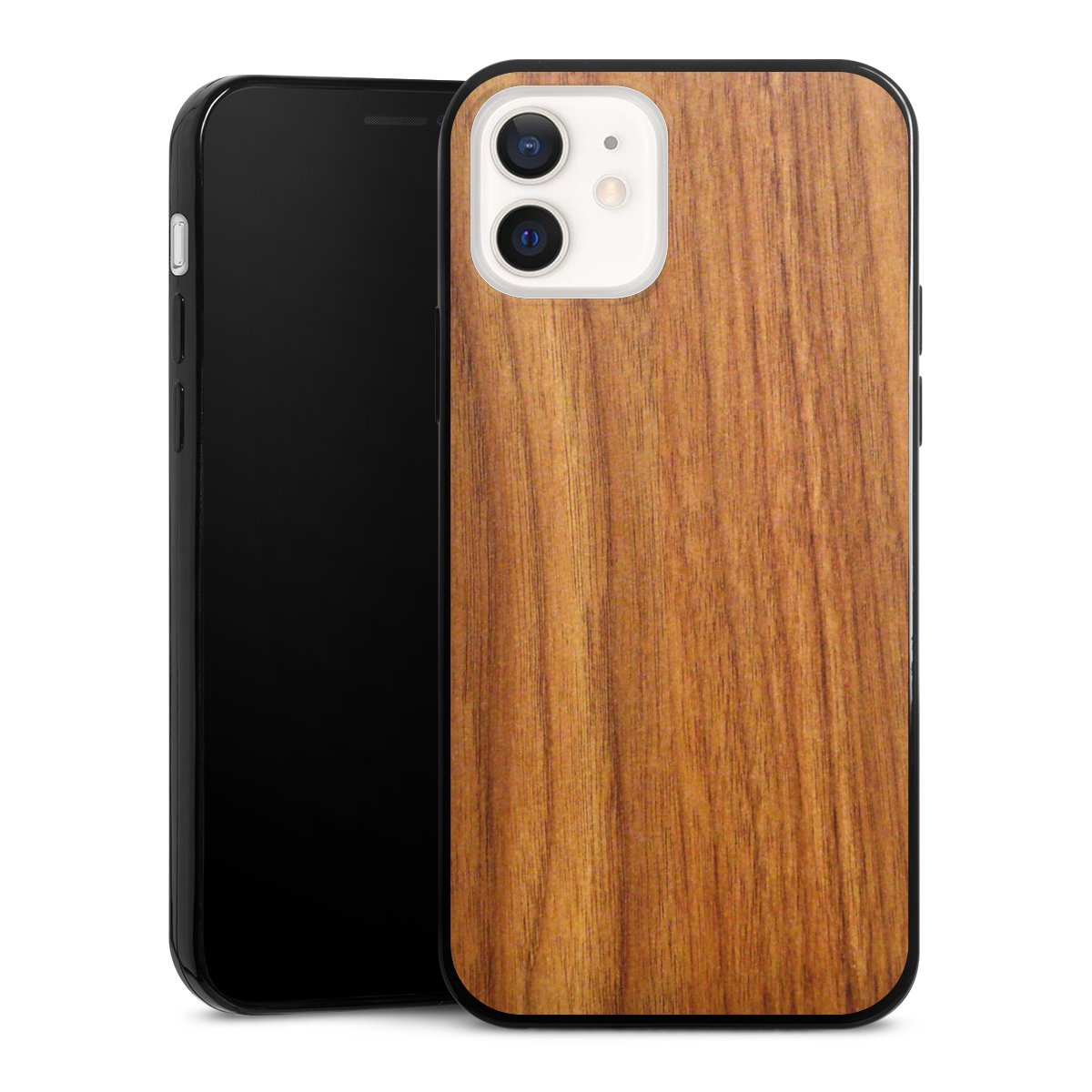 iPhone 12 Handy Slim Case extra dünn Silikon Handyhülle schwarz Hülle Wood Larch Wooden Look Silikon Slim Case