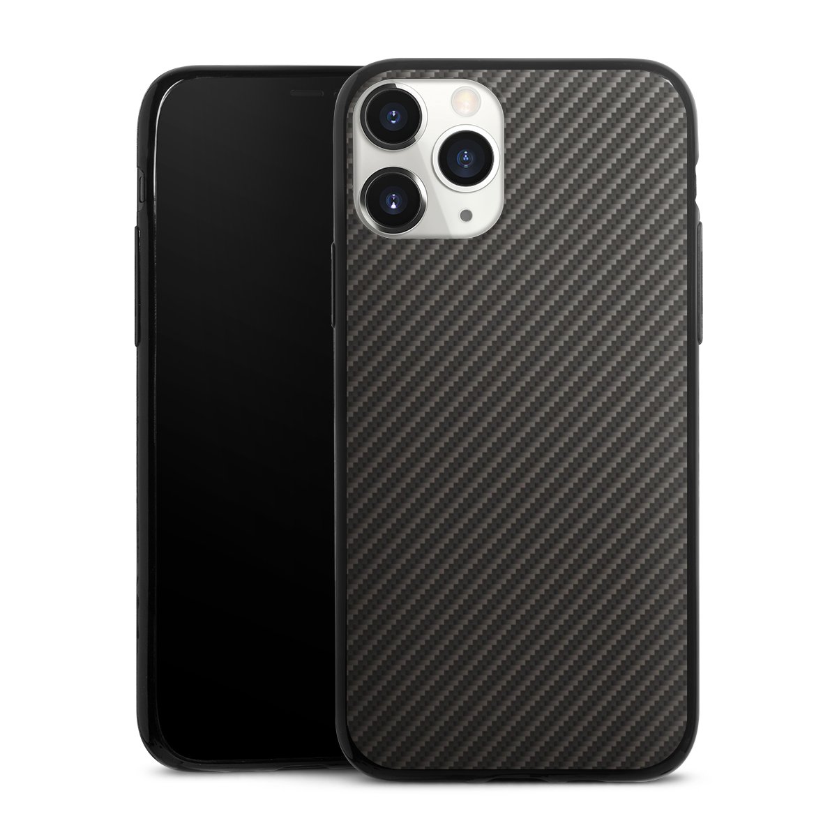 iPhone 11 Pro Handy Slim Case extra dünn Silikon Handyhülle schwarz Hülle Metallic Look Carbon Muster Silikon Slim Case