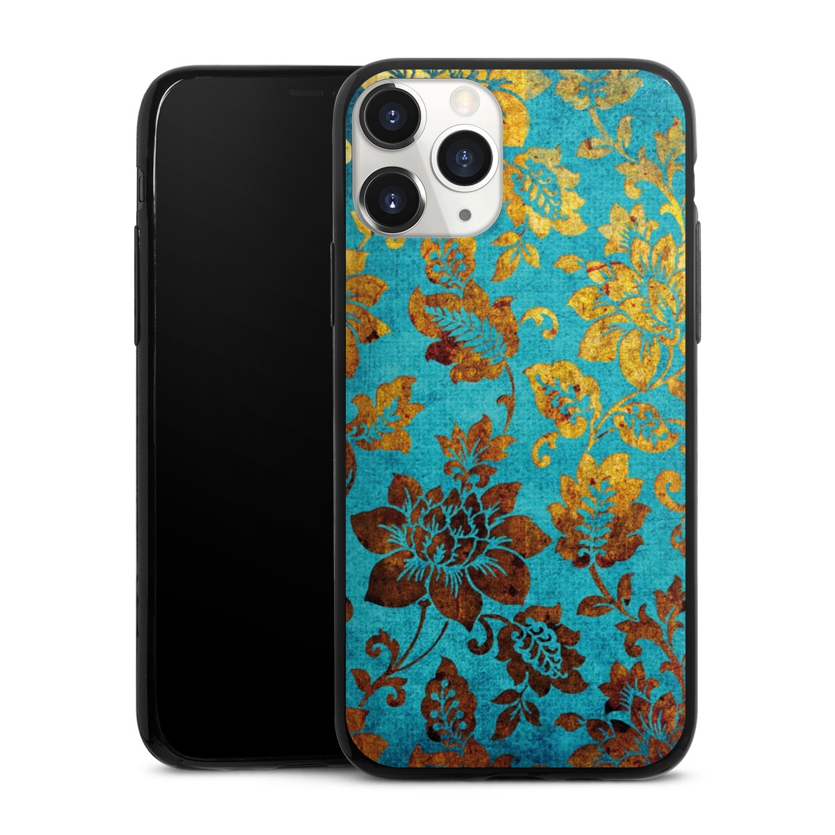 iPhone 11 Pro Handy Slim Case extra dünn Silikon Handyhülle schwarz Hülle Ornament Vintage Flowers Silikon Slim Case