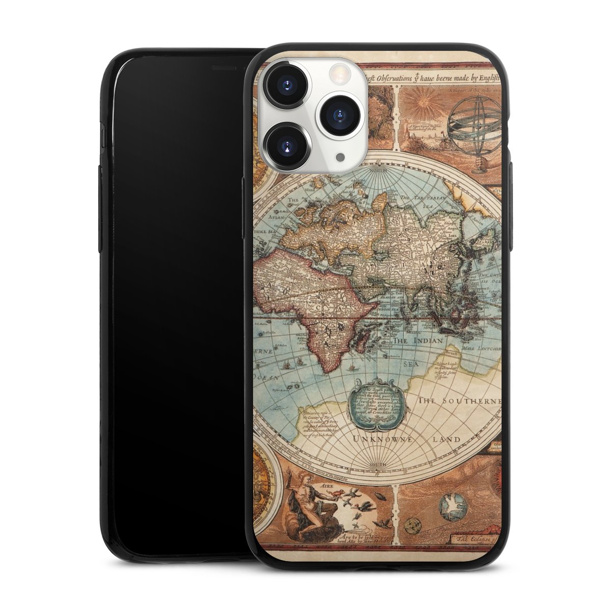 iPhone 11 Pro Handy Slim Case extra dünn Silikon Handyhülle schwarz Hülle World Map Vintage Map Silikon Slim Case